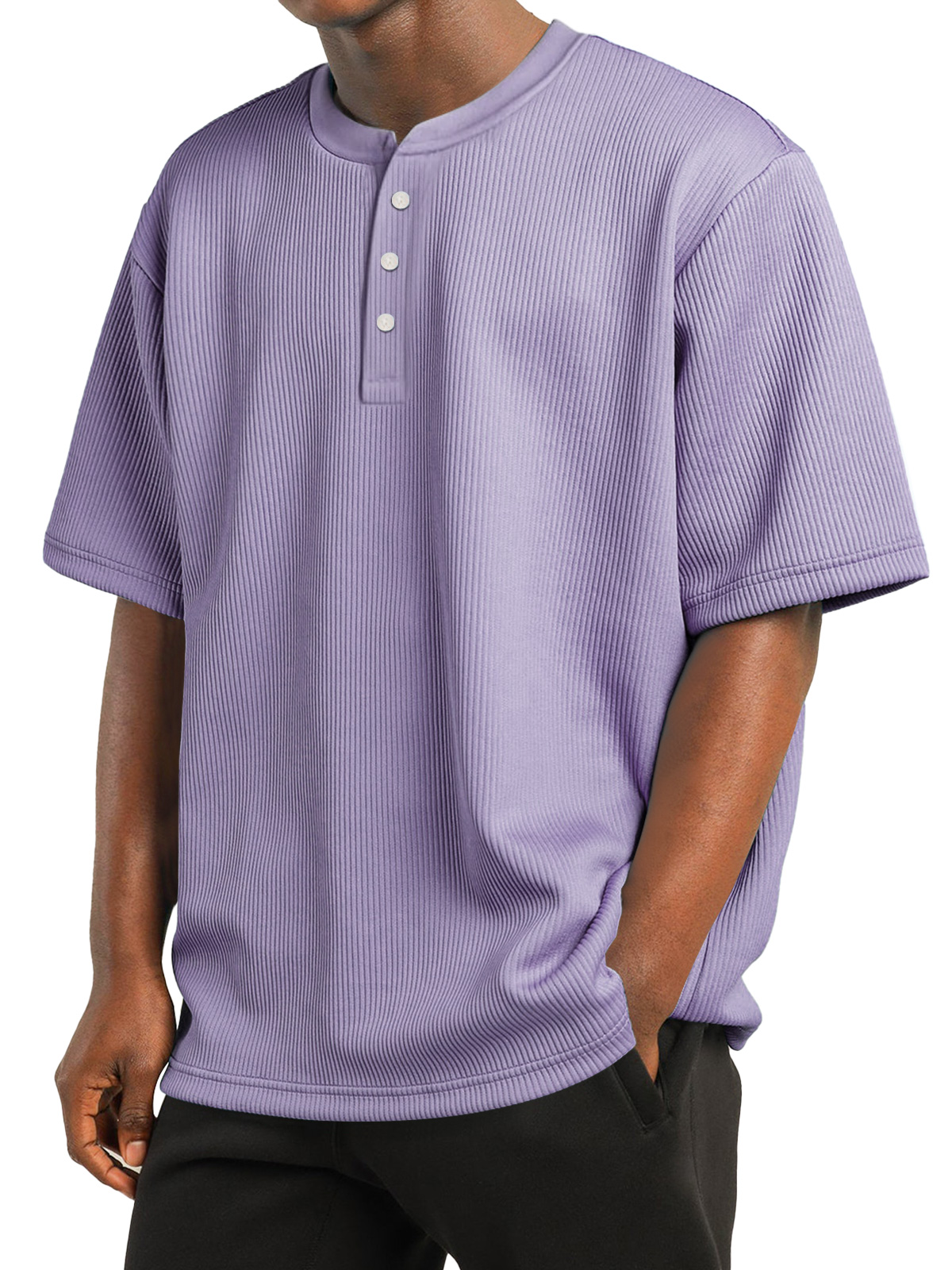 Men's Daily Striped Texture Casual Solid Color Comfortable Short Sleeve Henley Shirt