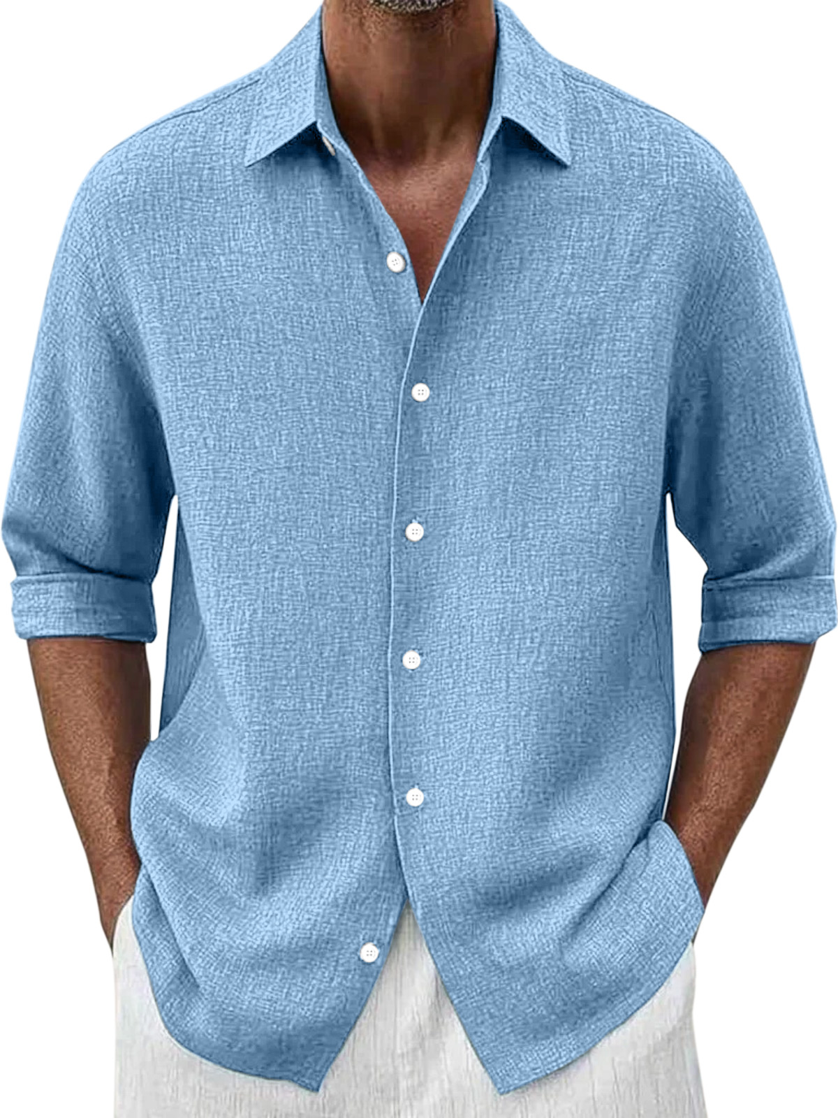 Men's Simple Loose Solid Color Versatile Button Lapel Long-sleeved Shirt