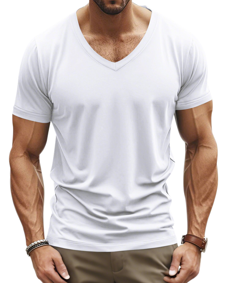 Men's Summer Solid Color Comfortable V-neck Short-sleeved T-shirt