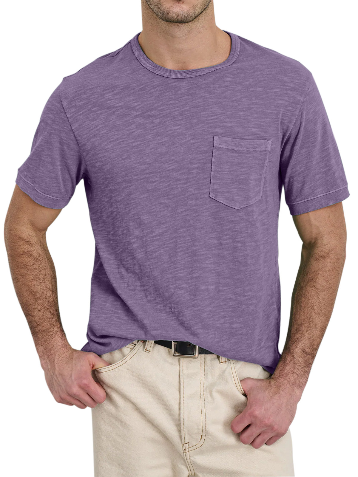 Men's Daily Solid Color Loose And Comfortable Pocket Short-sleeved T-shirt