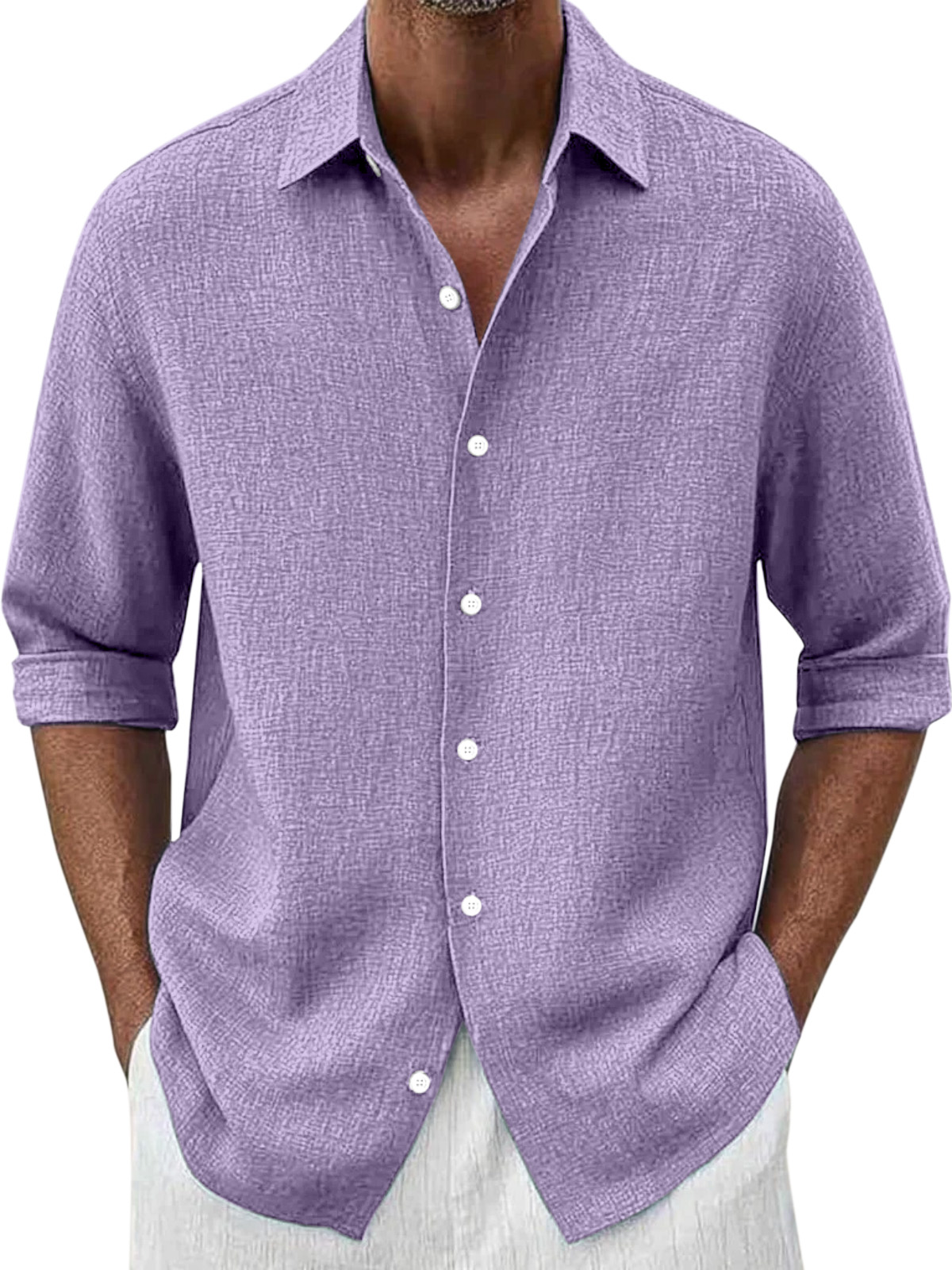 Men's Simple Loose Solid Color Versatile Button Lapel Long-sleeved Shirt