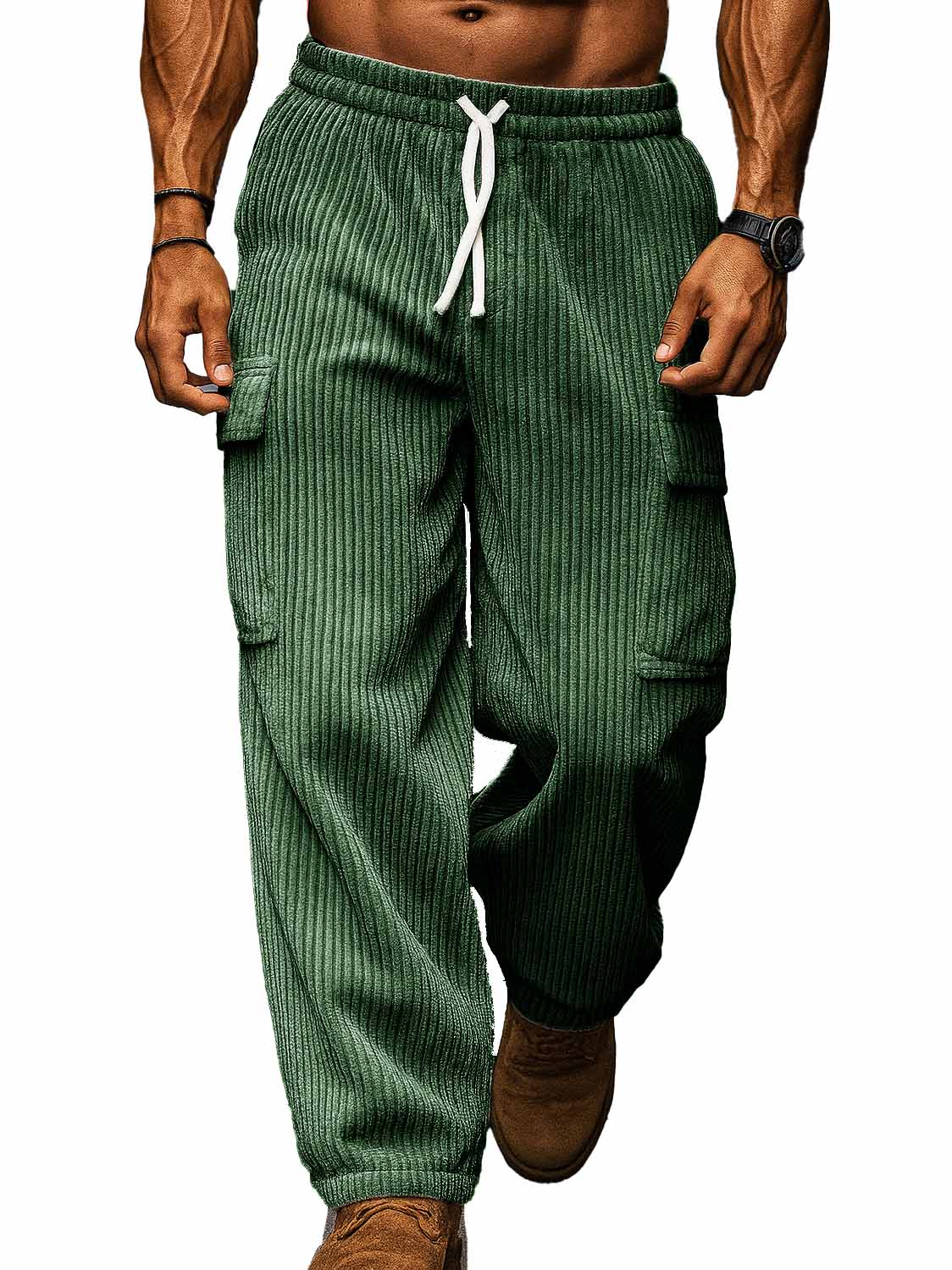 Men's Fashion Casual Workwear Pocket Corduroy Fabric Drawstring Loose Trousers