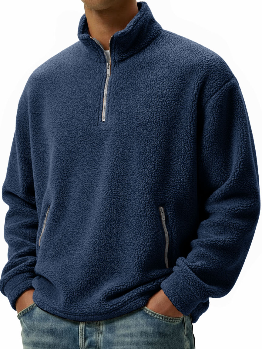 Men's Clothing Fashionable Casual Coral Velvet Fabric Stand-collar Long-sleeved Hoodie