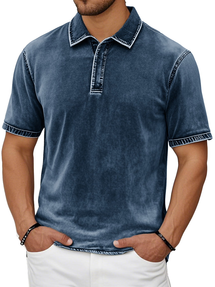 Men's Fashion Casual Retro Distressed Lapel Short-sleeved Polo Shirt