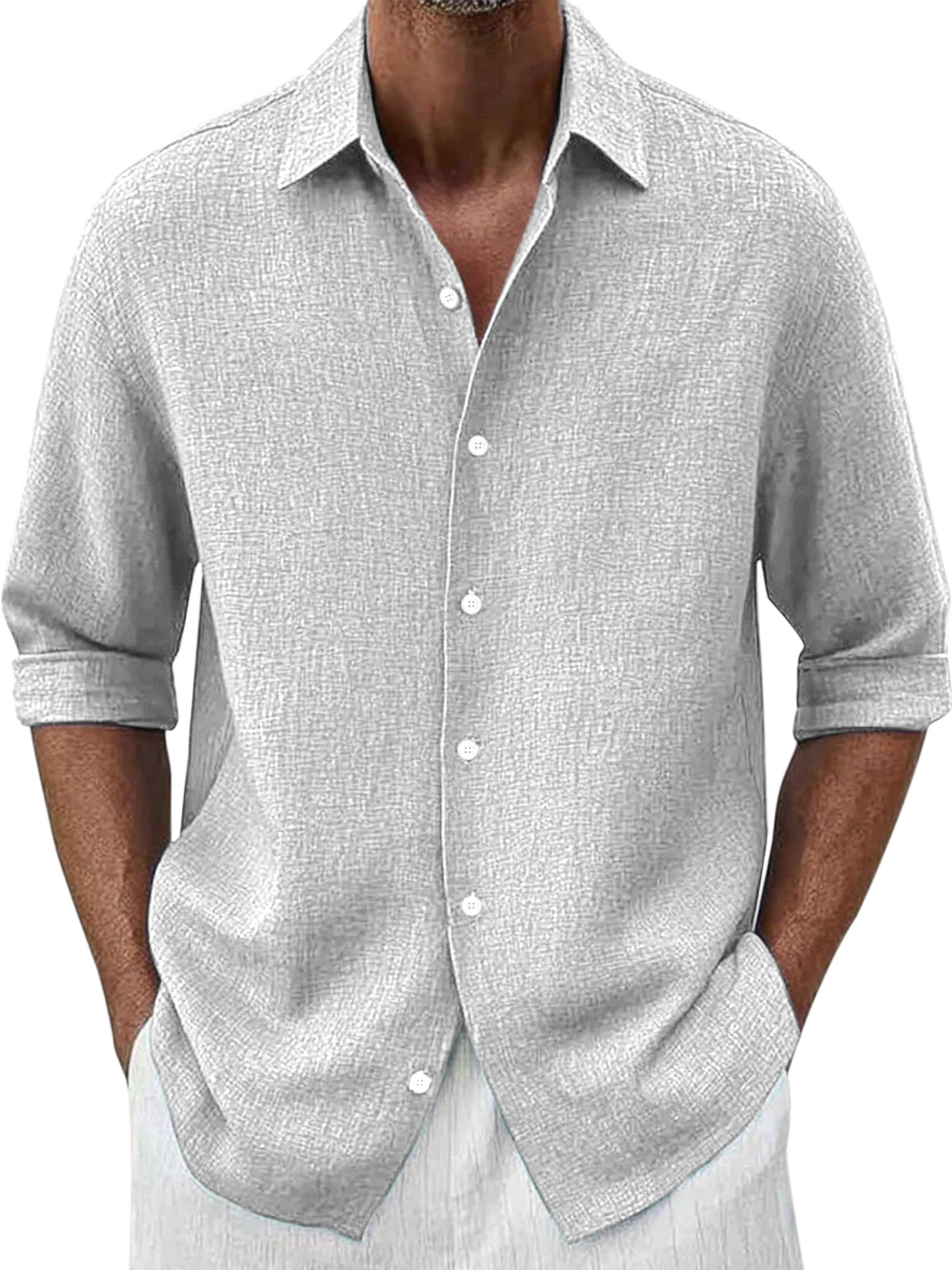 Men's Simple Loose Solid Color Versatile Button Lapel Long-sleeved Shirt