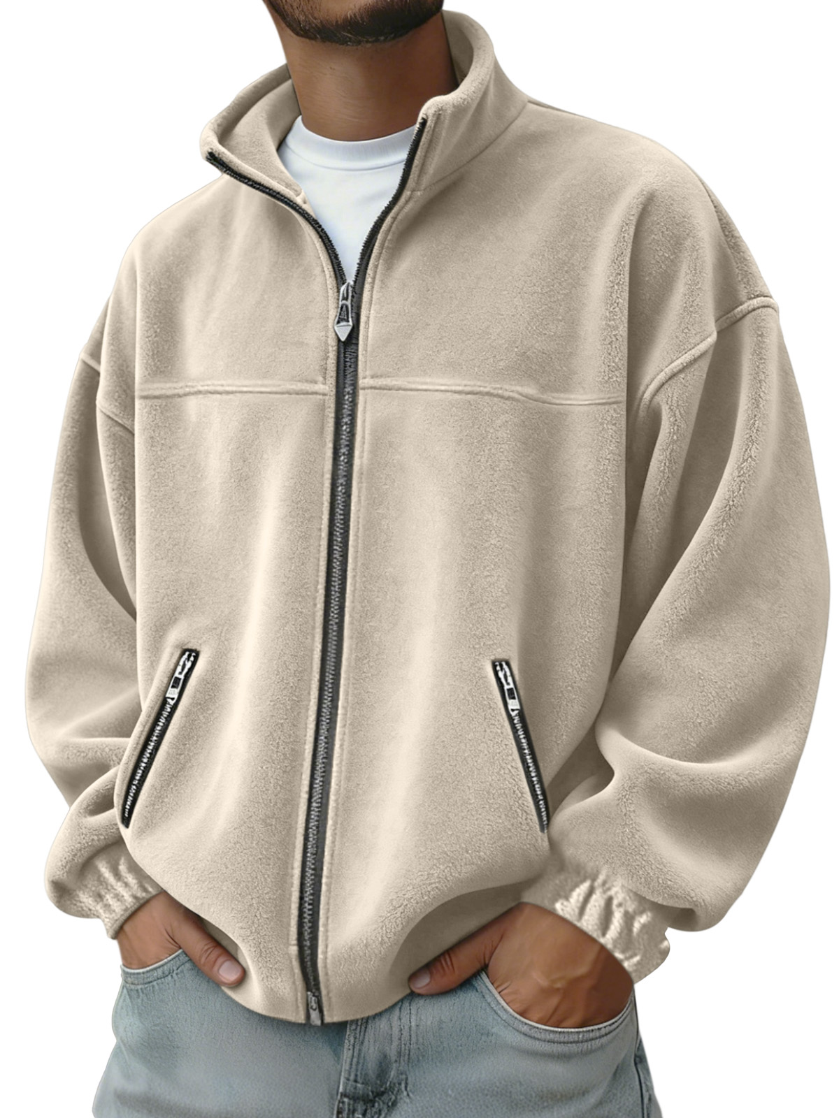 Men's Autumn And Winter Polar Fleece Stand Collar Zipper Sweatshirt Jacket