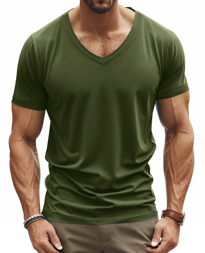 Men's Summer Solid Color Comfortable V-neck Short-sleeved T-shirt