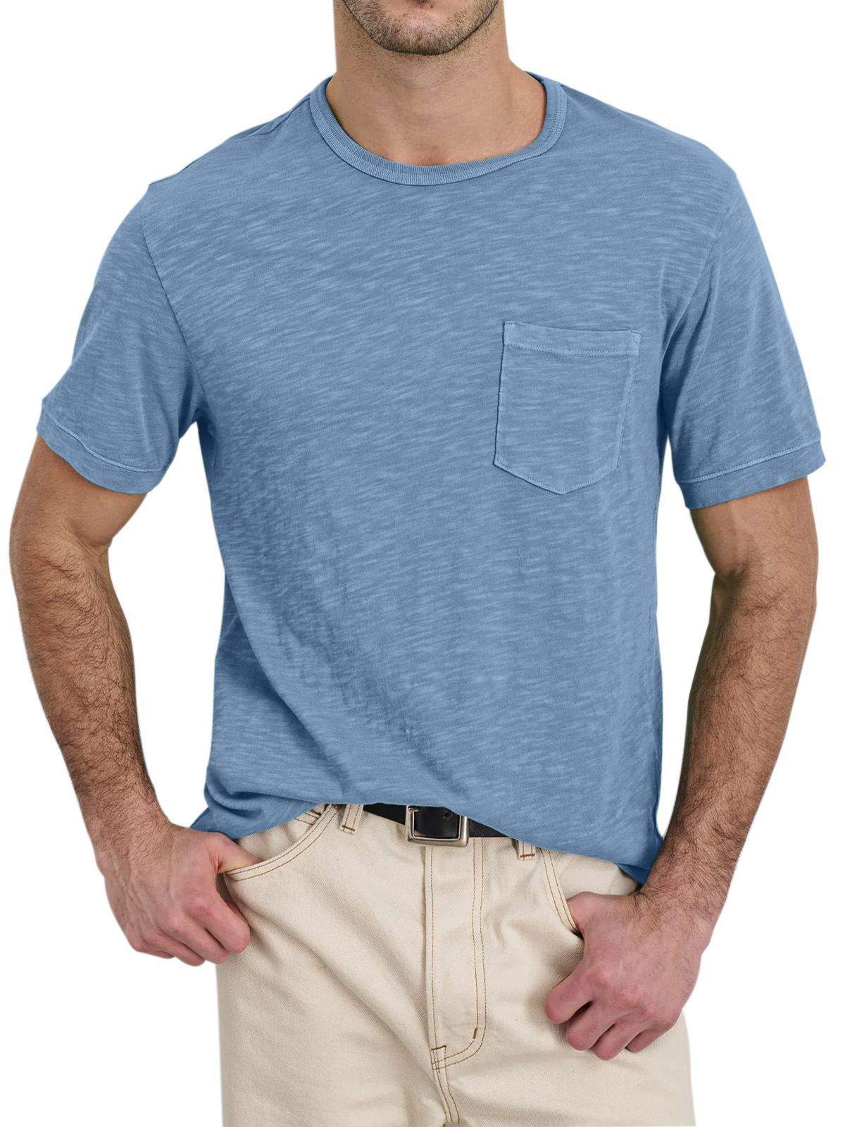 Men's Daily Solid Color Loose And Comfortable Pocket Short-sleeved T-shirt