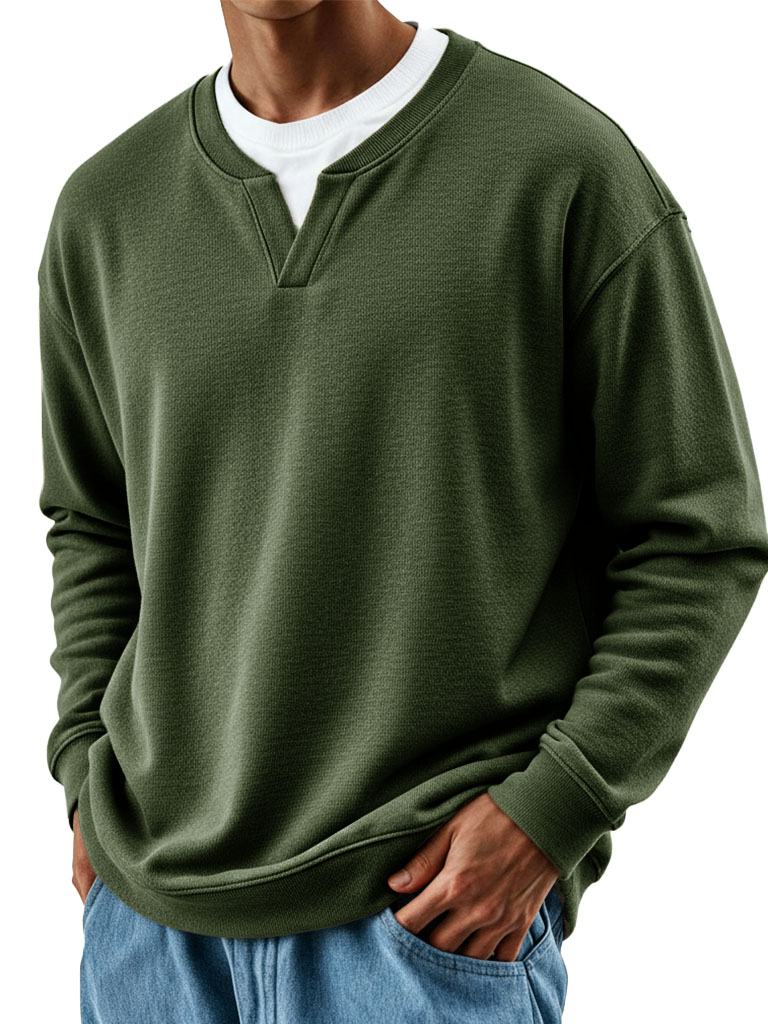 Men's Stylish Casual Retro V-neck Loose-fitting Long-sleeved Sweatshirt