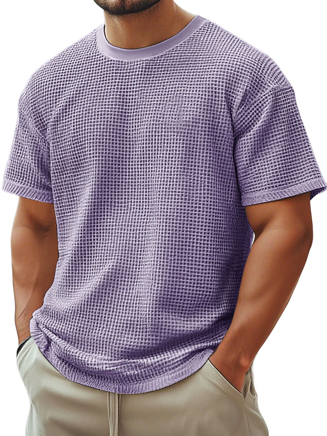 Men's Retro Crew Neck Waffle Casual Short Sleeve T-Shirt