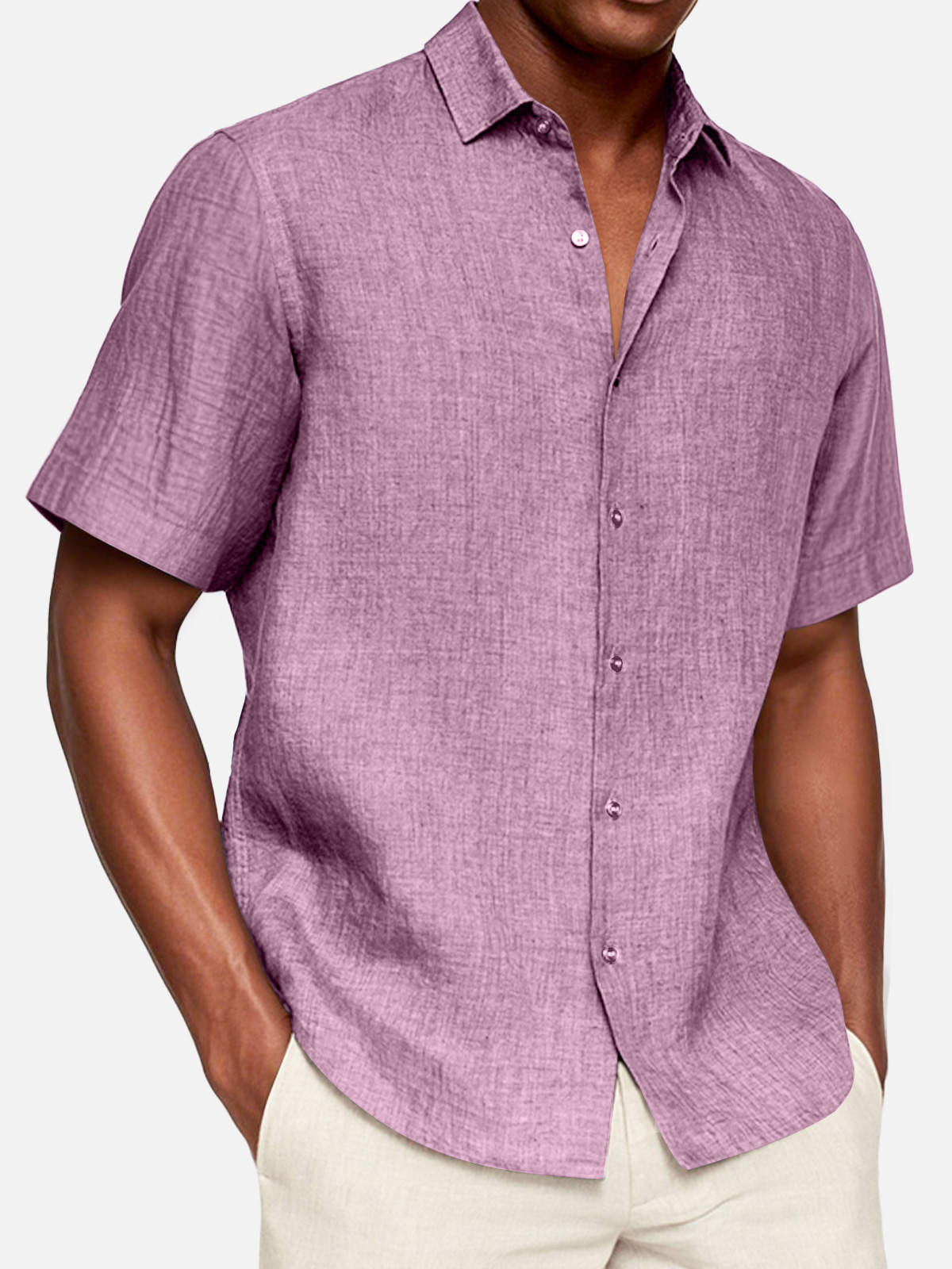 Men's Casual Cotton And Linen Short-sleeved Shirt
