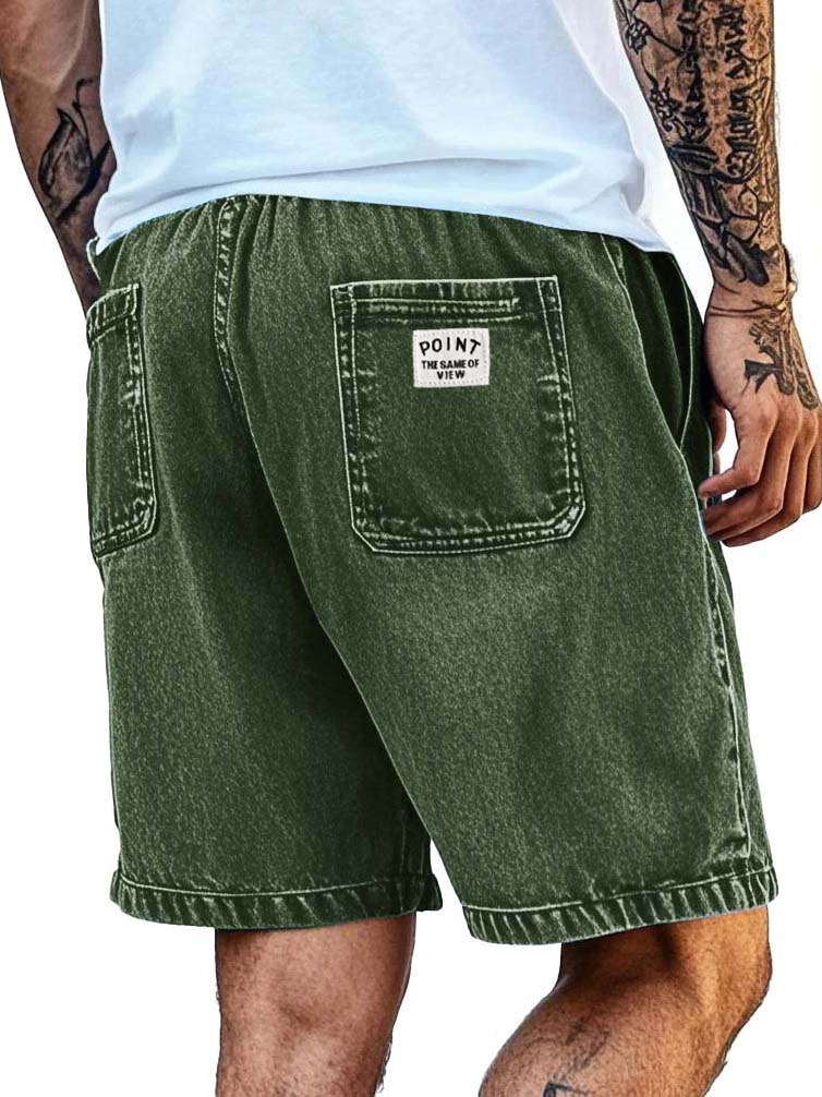Men's Fashion Retro Distressed Pocket Embroidered Logo Shorts