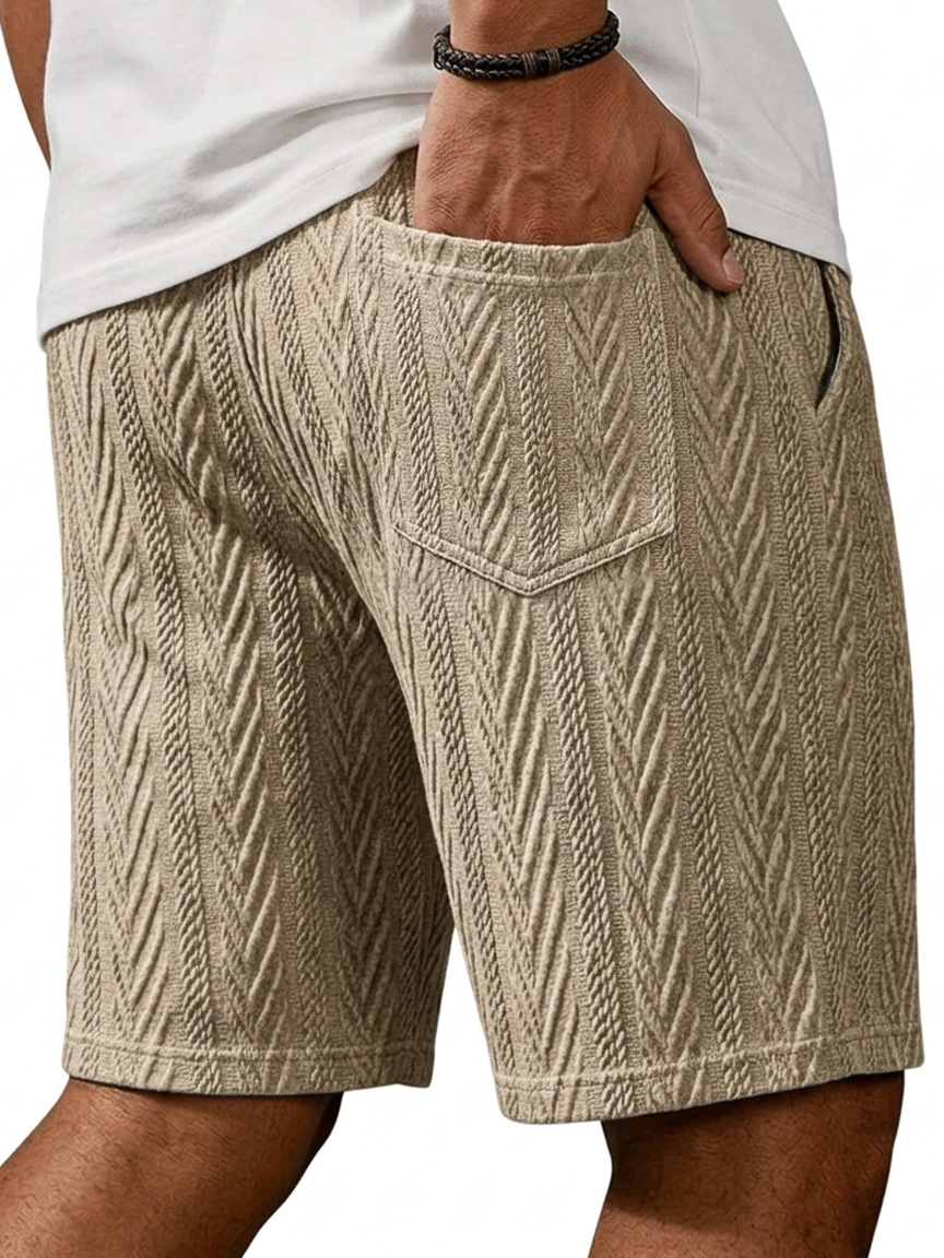 Men's Fashion Textured Embroidered Logo Casual Loose Shorts