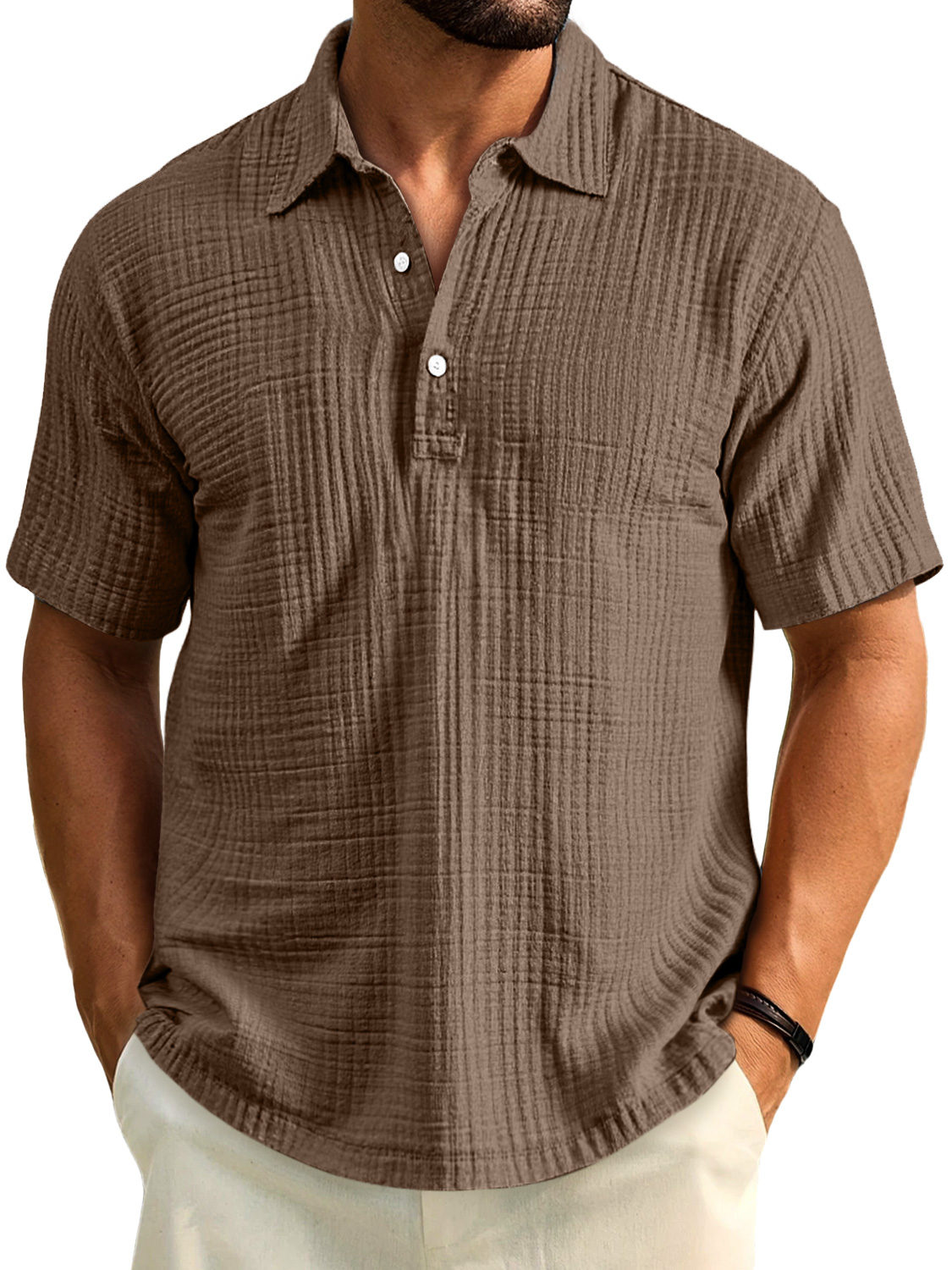Men's Daily Casual Pleated Solid Color Short-sleeved Polo Shirt