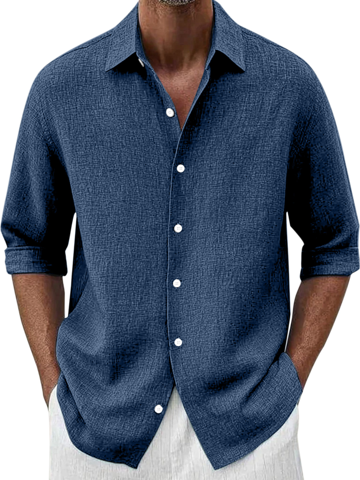 Men's Simple Loose Solid Color Versatile Button Lapel Long-sleeved Shirt