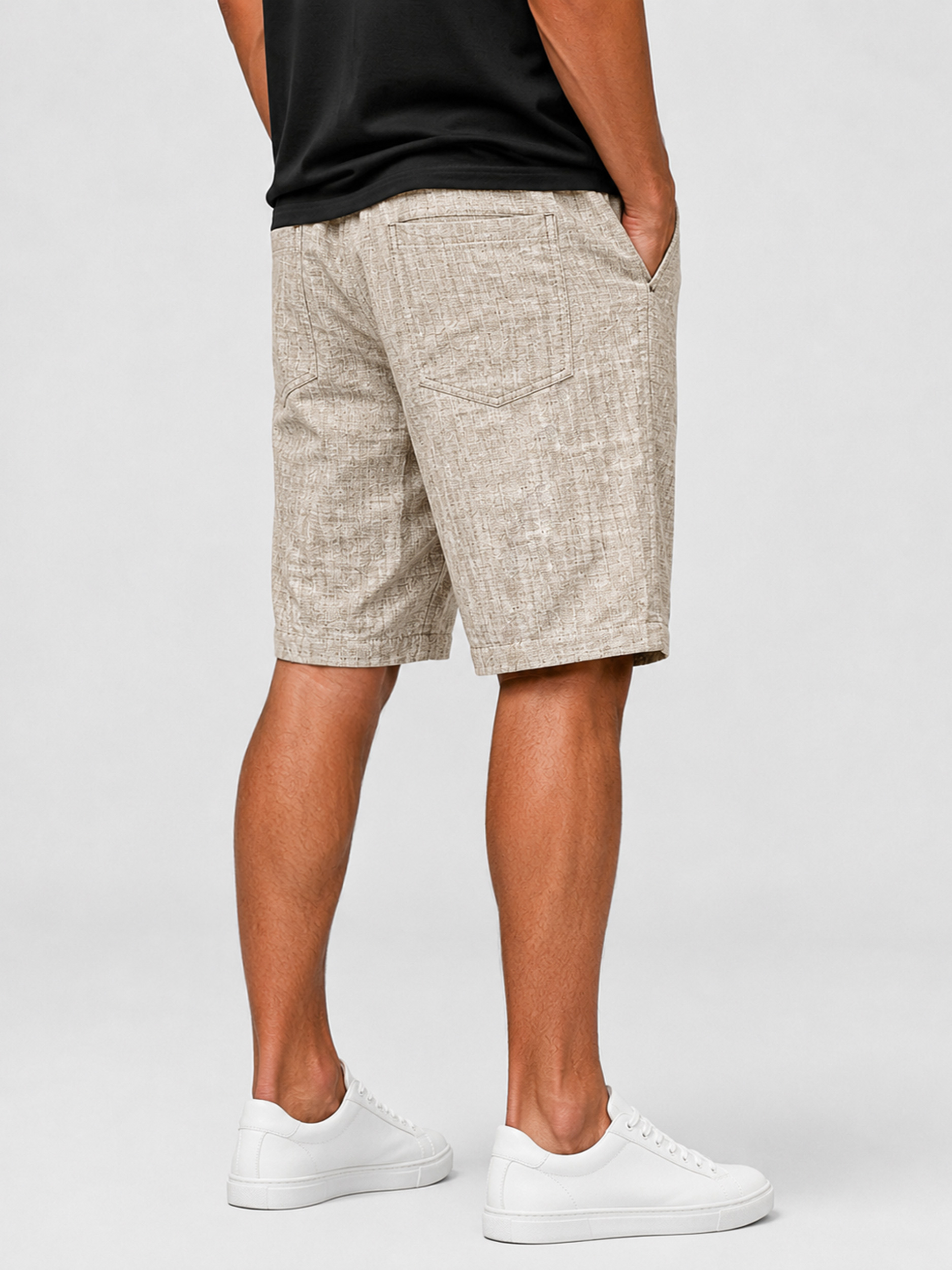 Men's Cotton-Linen Deconstructed Casual Shorts with Embroidered Logo
