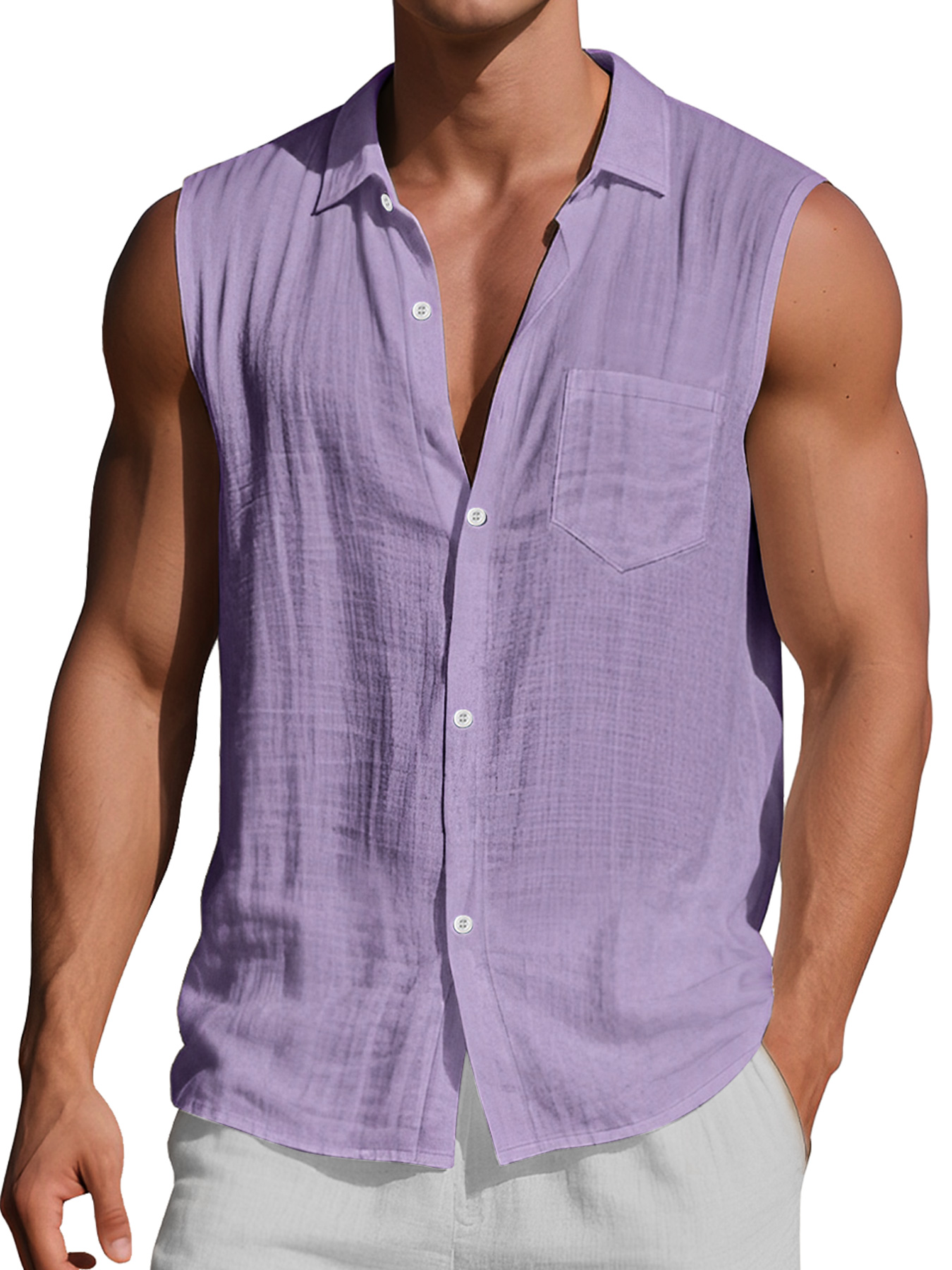 Men's Daily Casual Lapel Pocket Comfort Sleeveless Shirt