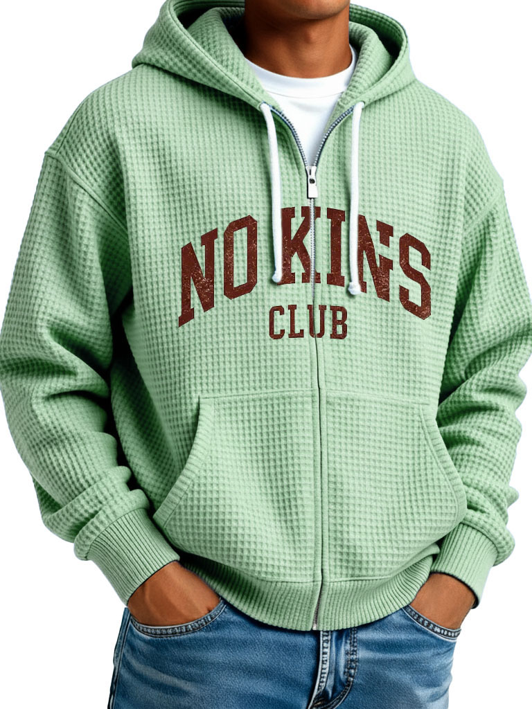 "no Kings" Letter-printed Waffle Fabric Pockets Long-sleeved Hoodie
