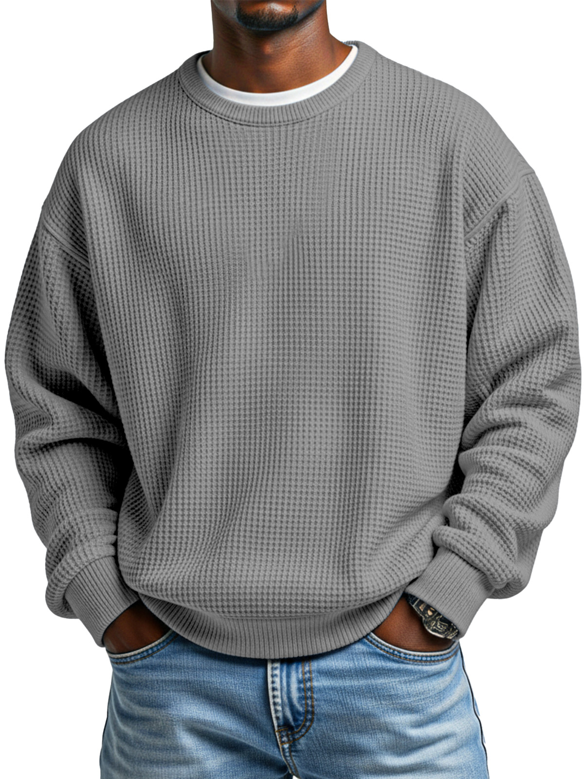 Men's Autumn Simple Waffle Neck Long Sleeve Sweater