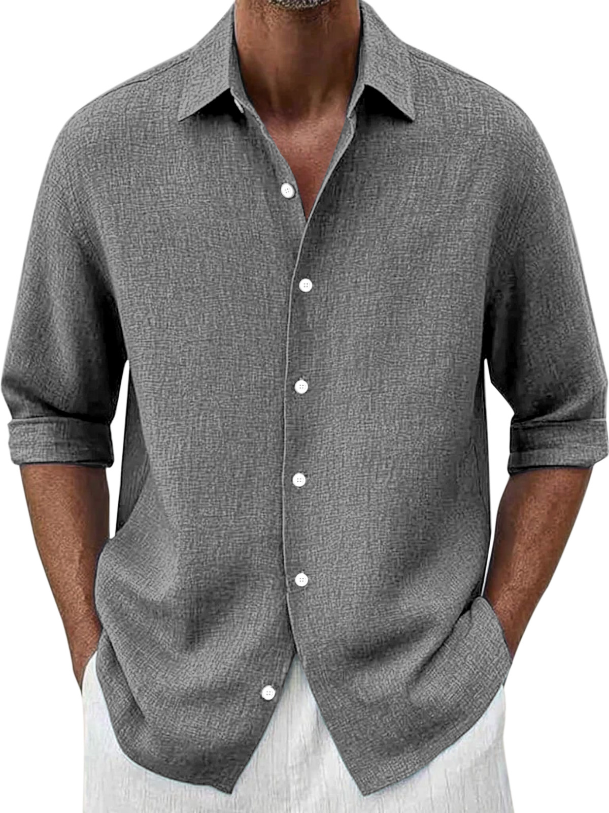 Men's Simple Loose Solid Color Versatile Button Lapel Long-sleeved Shirt