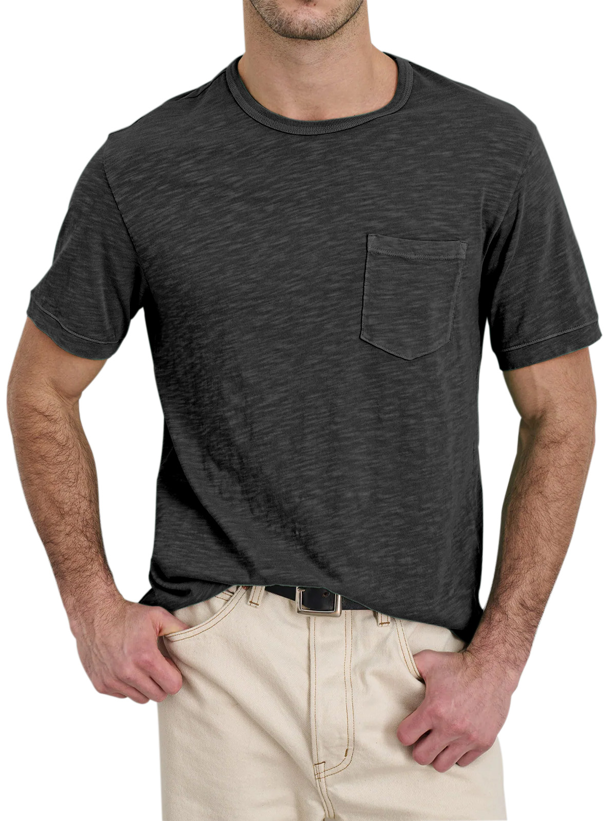 Men's Daily Solid Color Loose And Comfortable Pocket Short-sleeved T-shirt