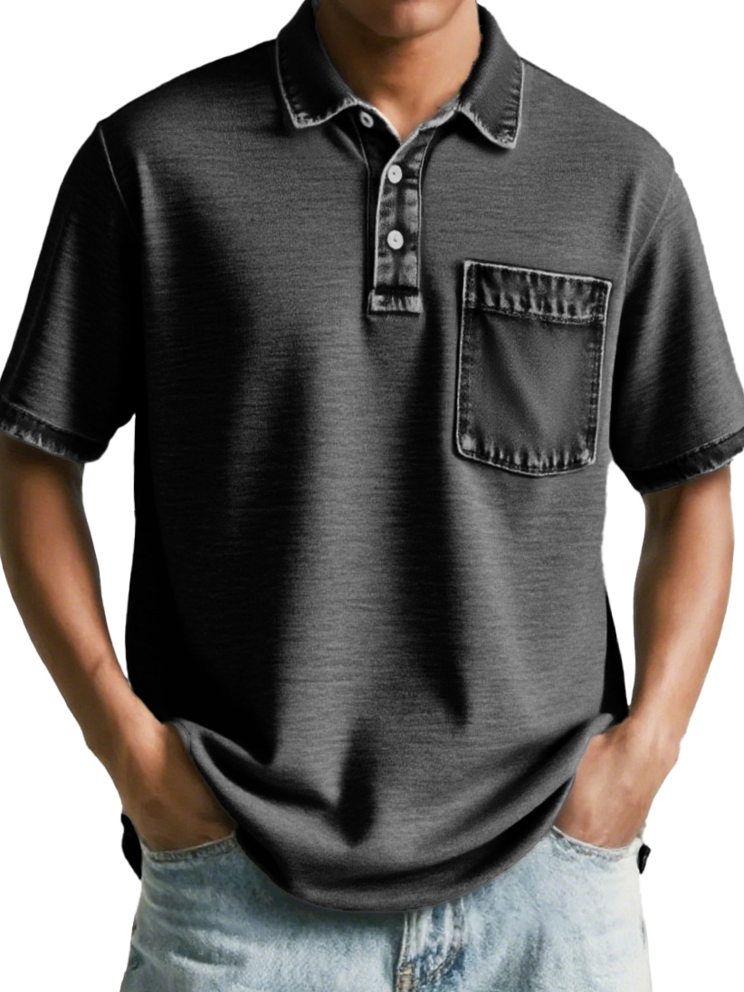 Men's Fashion Retro Distressed Pocket Short-sleeved Polo Shirt