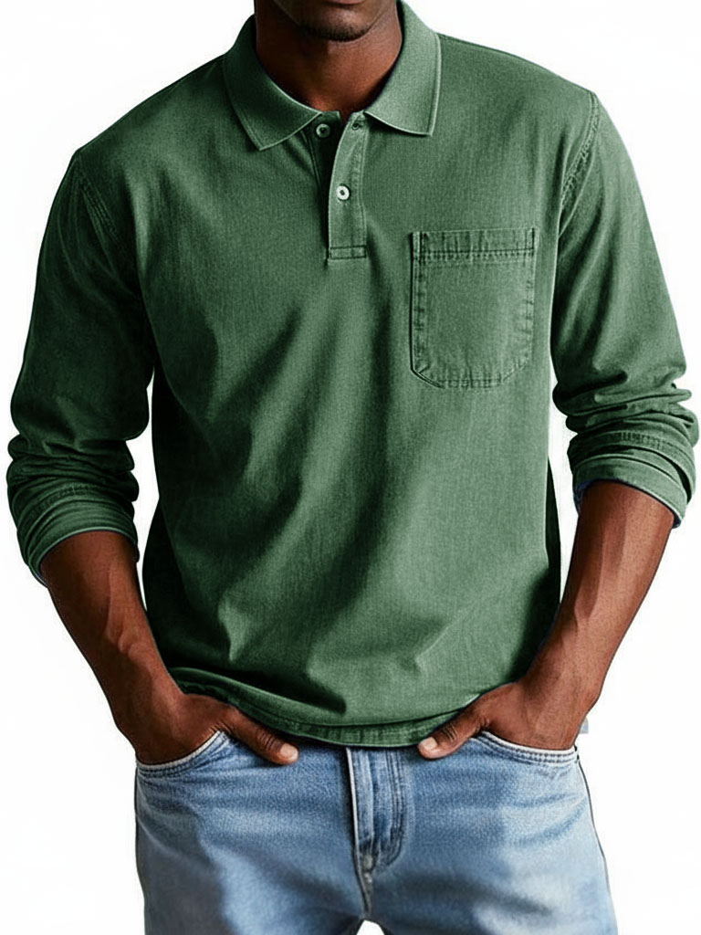 Men's Trendy Retro Lapel Long-sleeved Pocket Polo Shirt
