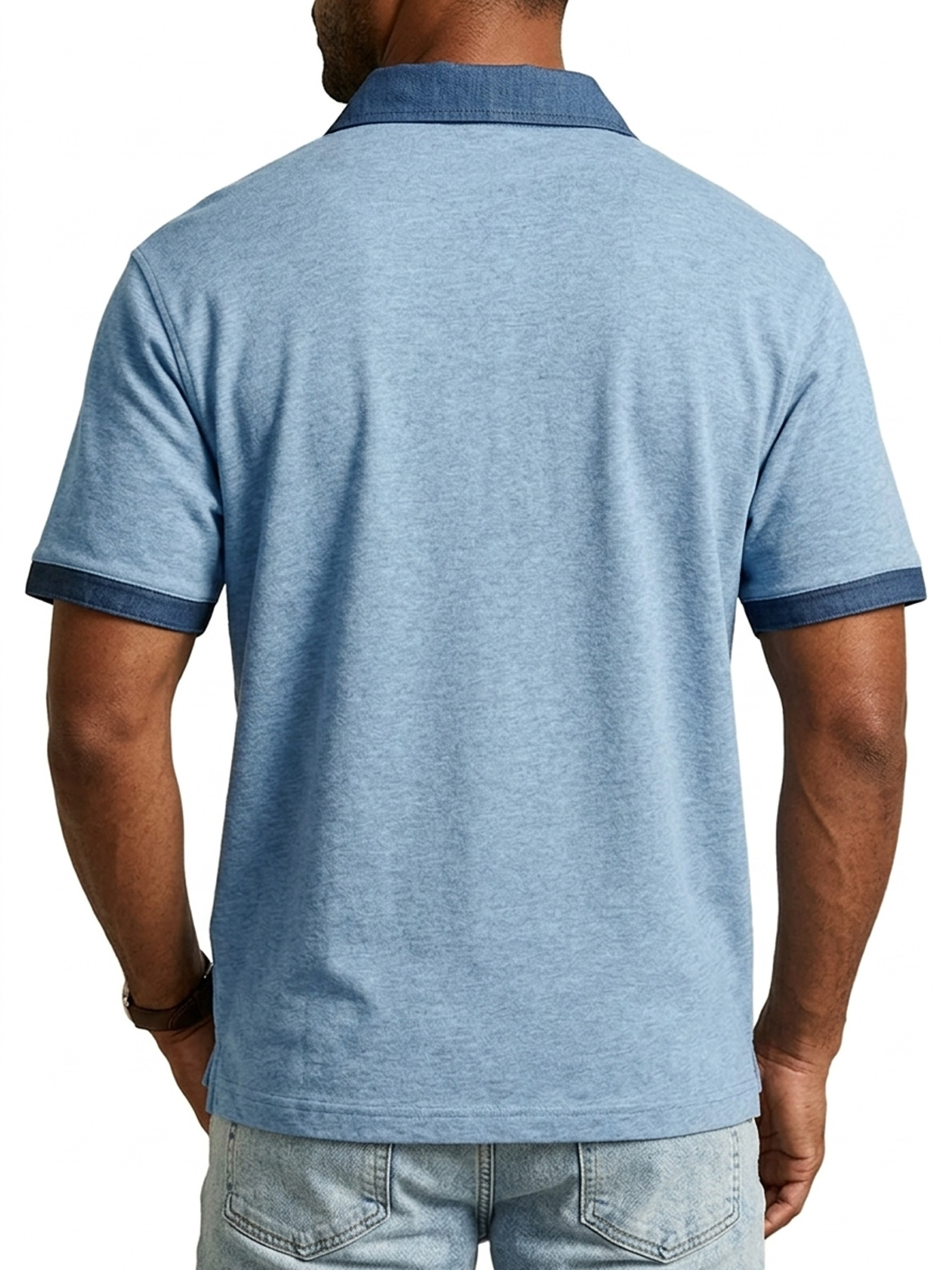 Men's Casual Faux Two-Piece Collared Zipper Color Block Short-Sleeve Polo Shirt