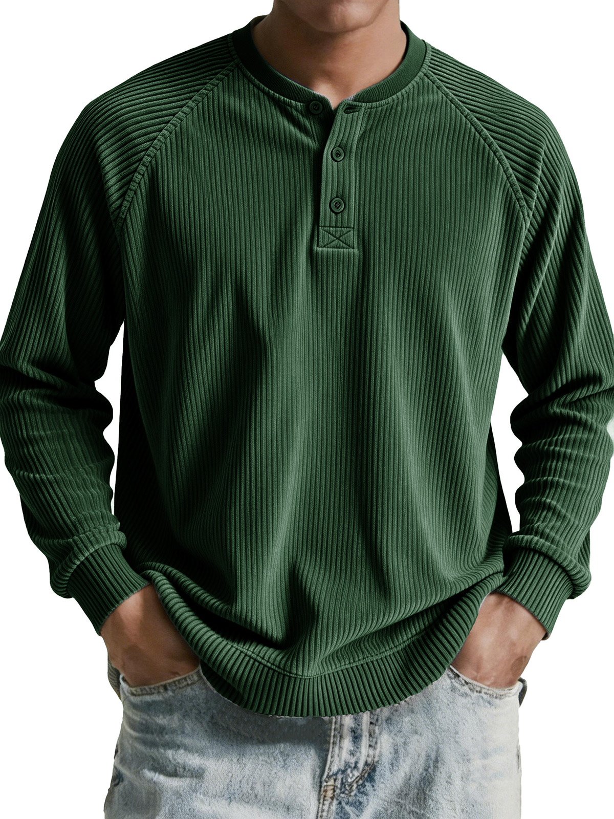 Men's clothing fashionable casual retro corduroy long-sleeved Henry shirt