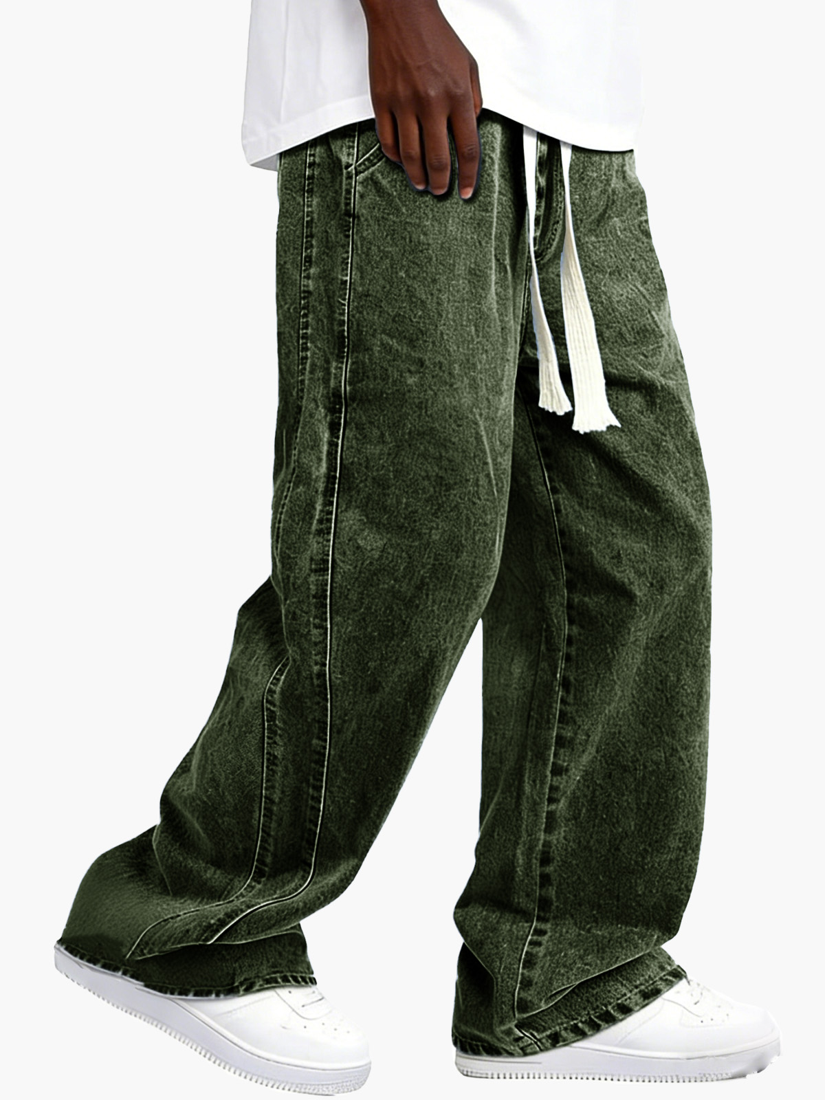 Men's Retro Distressed Elastic Waist Drawstring Loose Pocket Pants