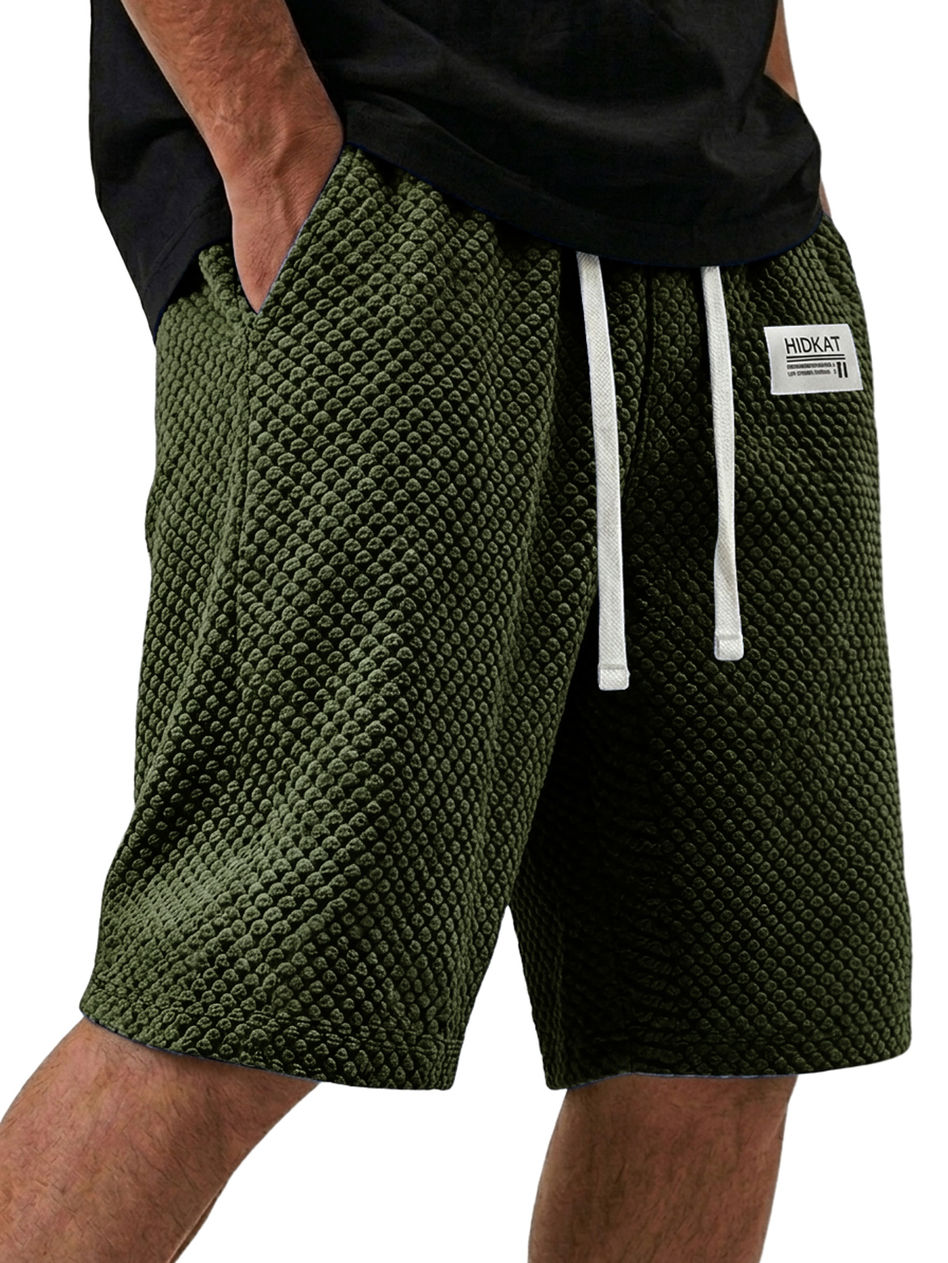 Men's Casual Textured Embroidered Logo Loose Shorts