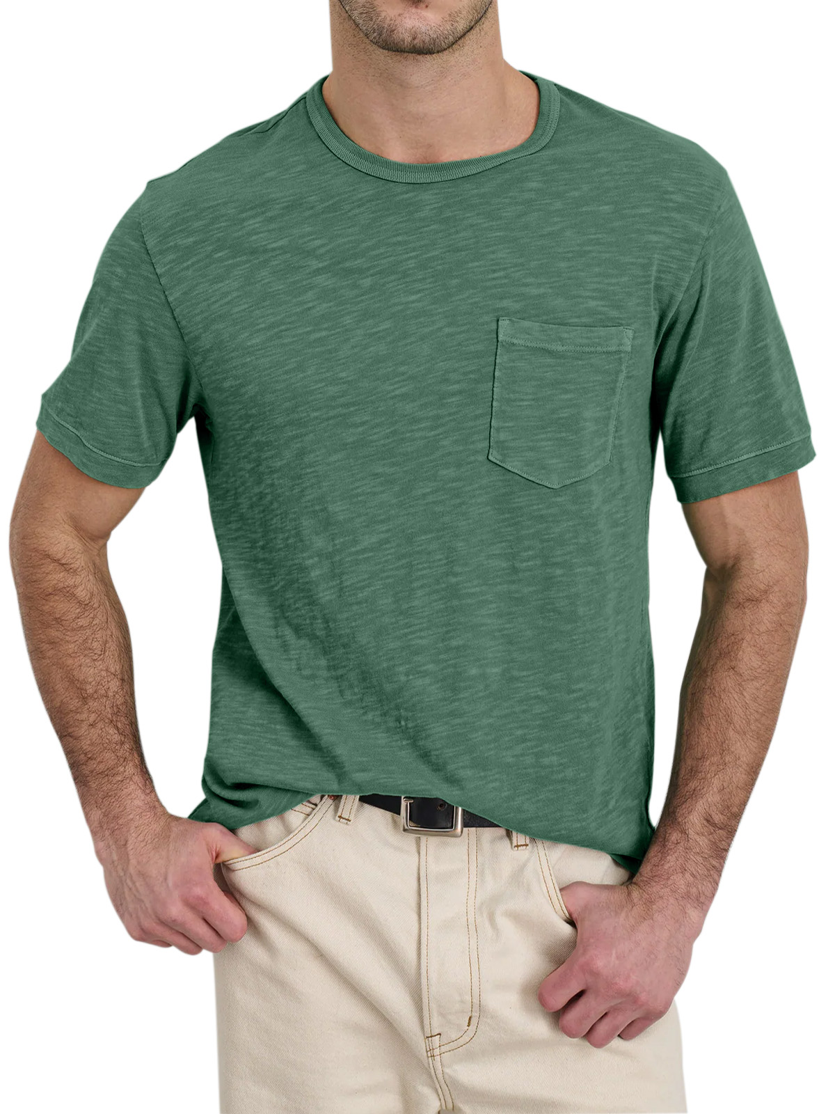 Men's Daily Solid Color Loose And Comfortable Pocket Short-sleeved T-shirt
