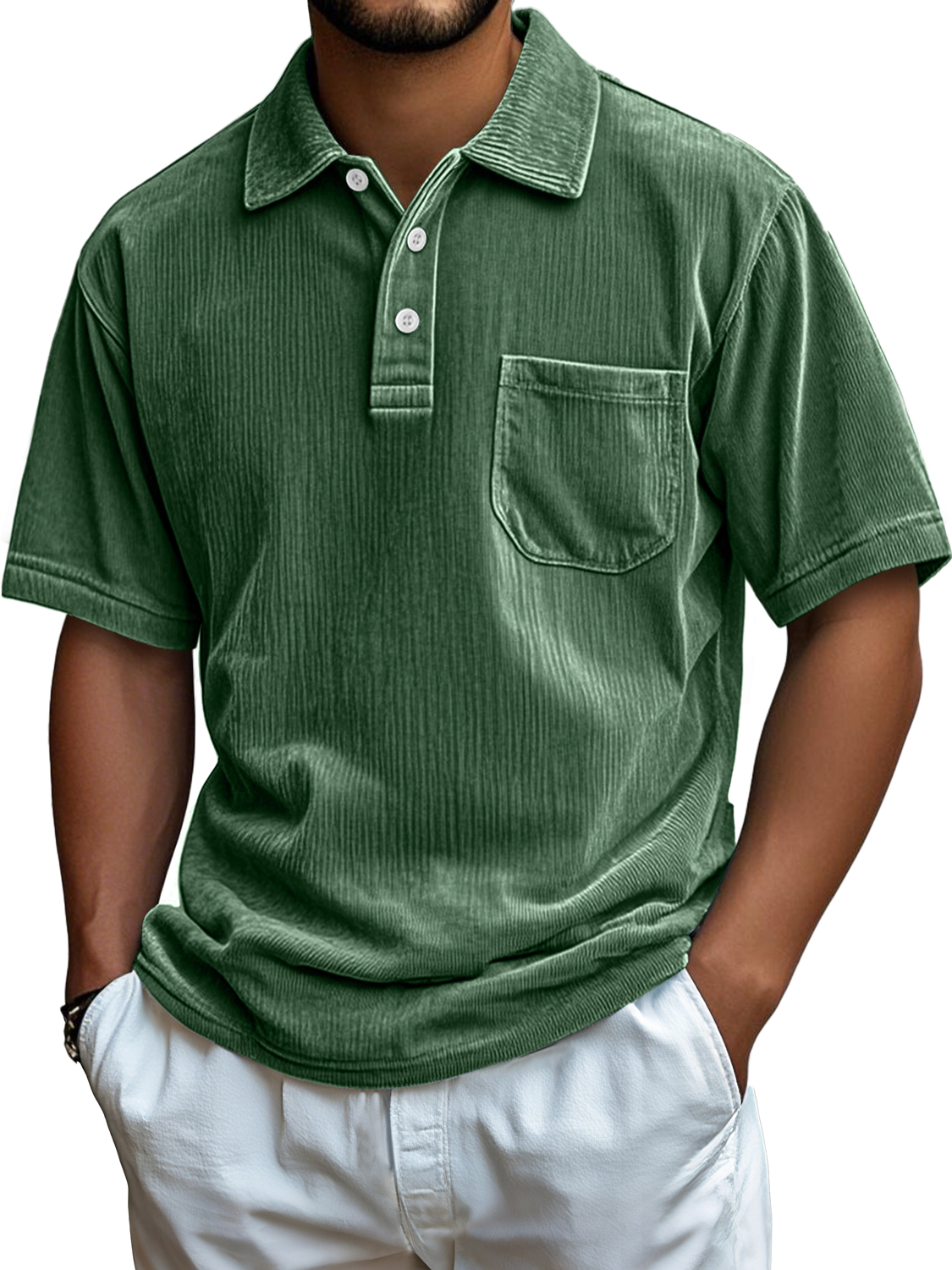Men's Everyday Corduroy Pocket Casual Comfortable Short-sleeved Polo Shirt