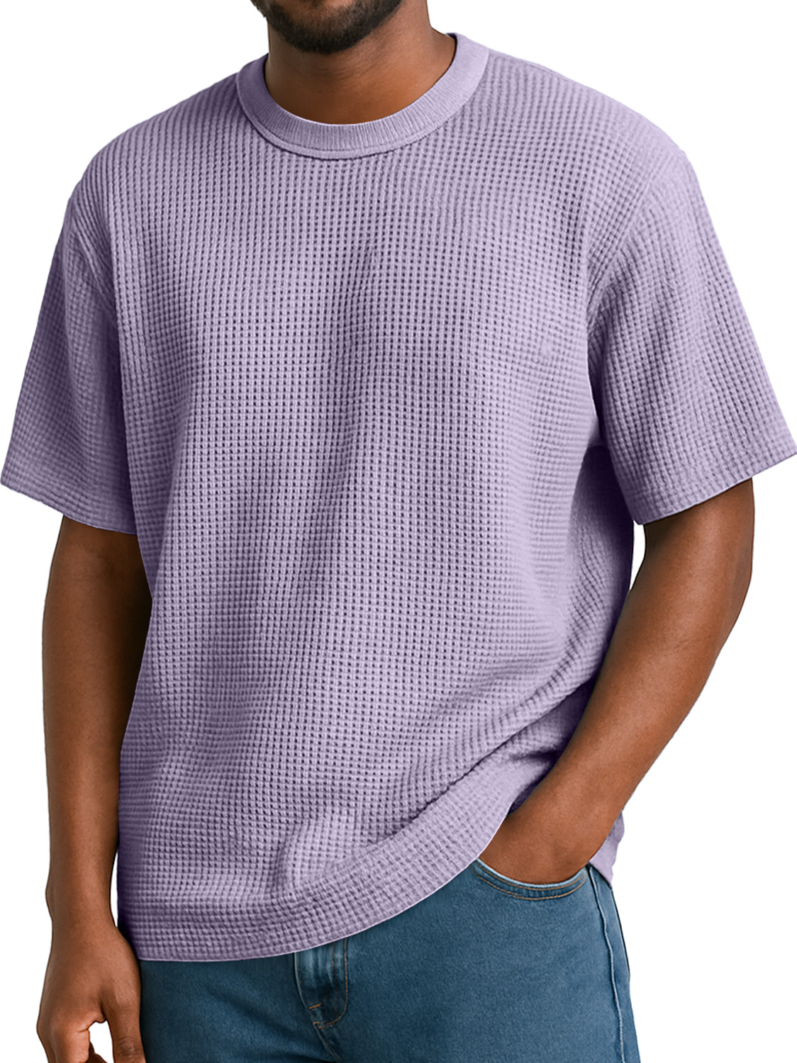 Men's Waffle Daily Round Neck Casual Solid Color Short Sleeve T-Shirt