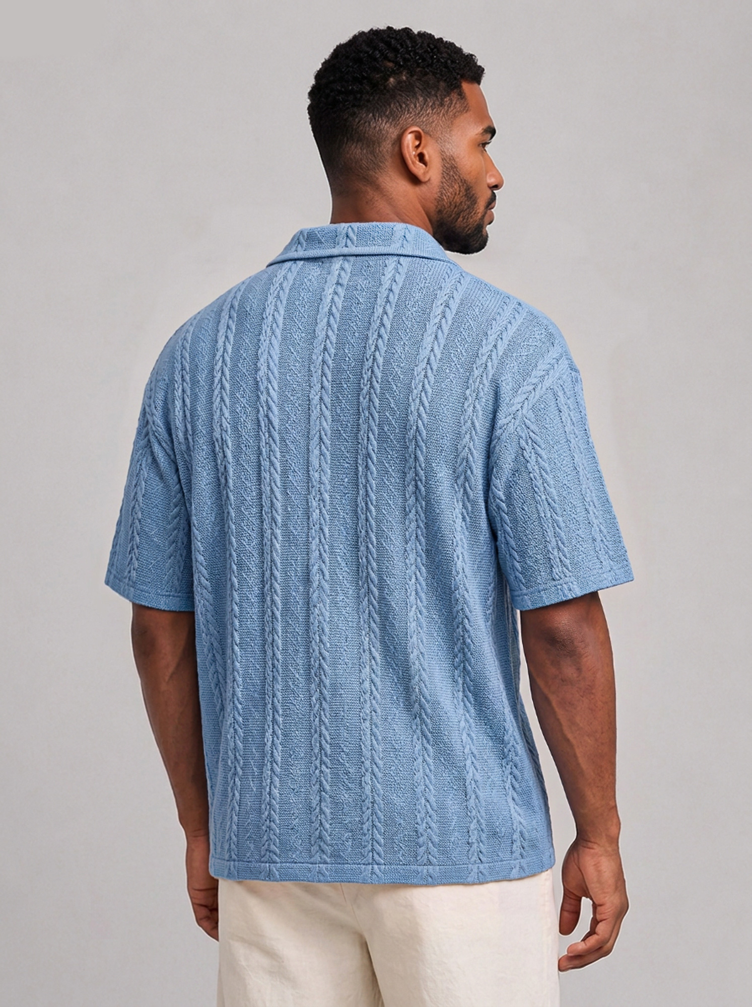 Men's Casual Solid-Color Short-Sleeve Shirt with Jacquard Texture