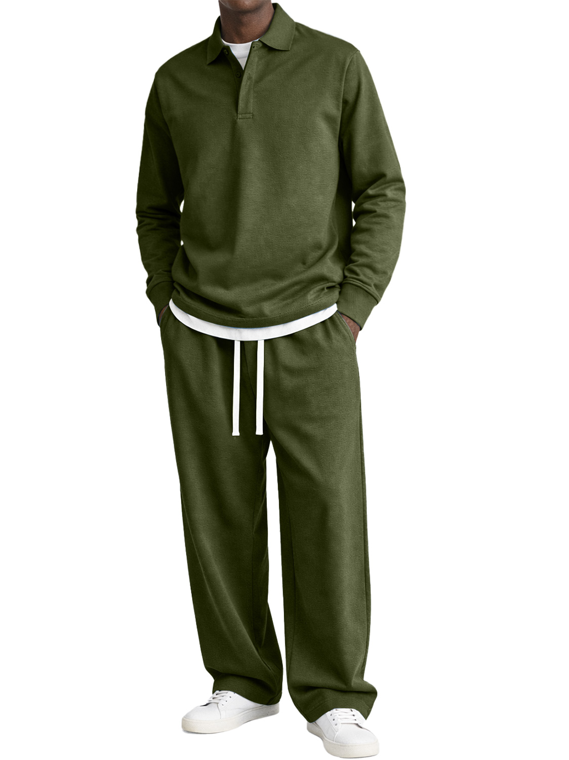 Men's Comfortable Polo Shirt And Trousers Two-piece Set With Concealed Placket Design