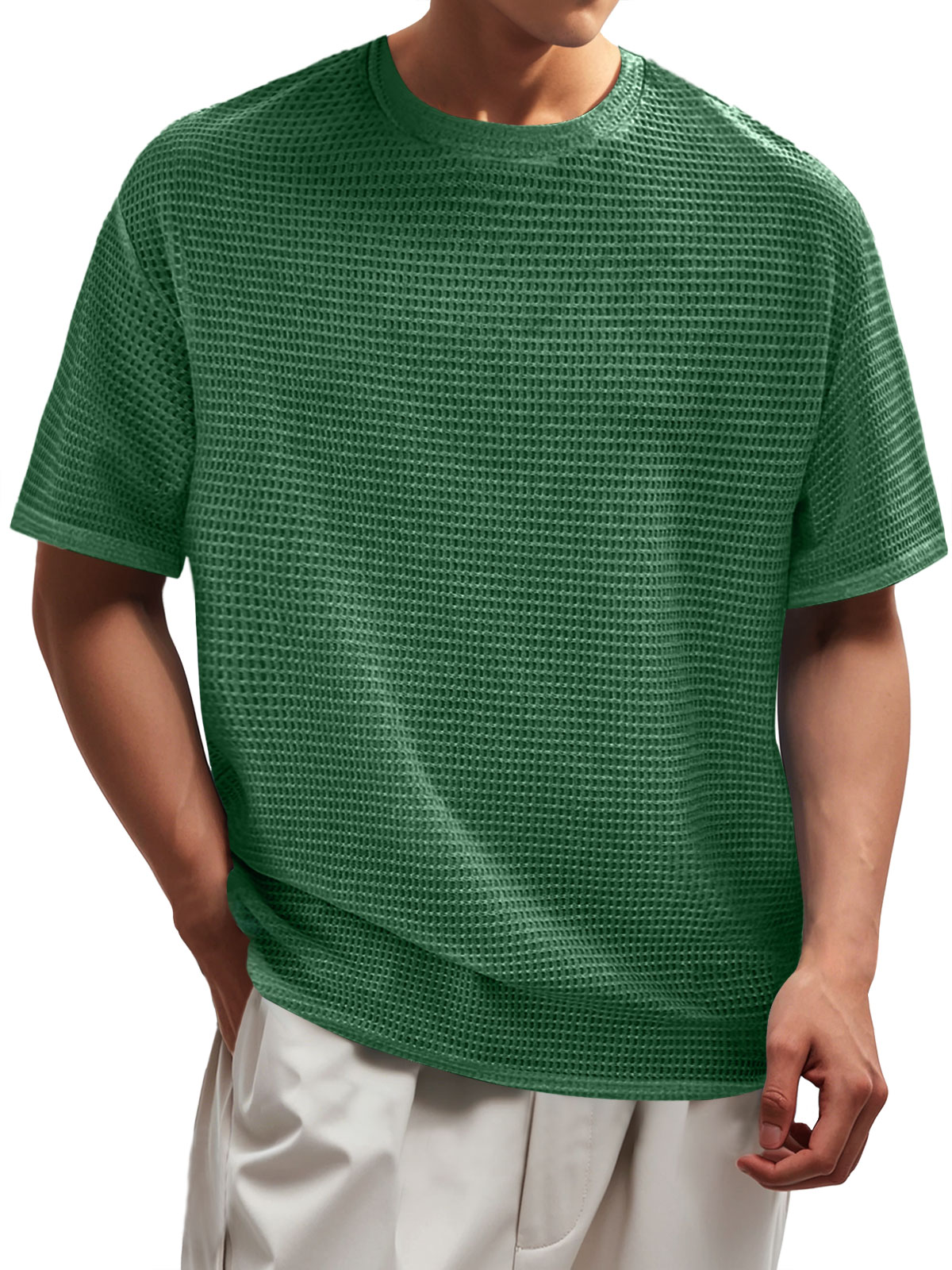 Men's Waffle Everyday Round Neck Casual Solid Color Short Sleeve T-Shirt