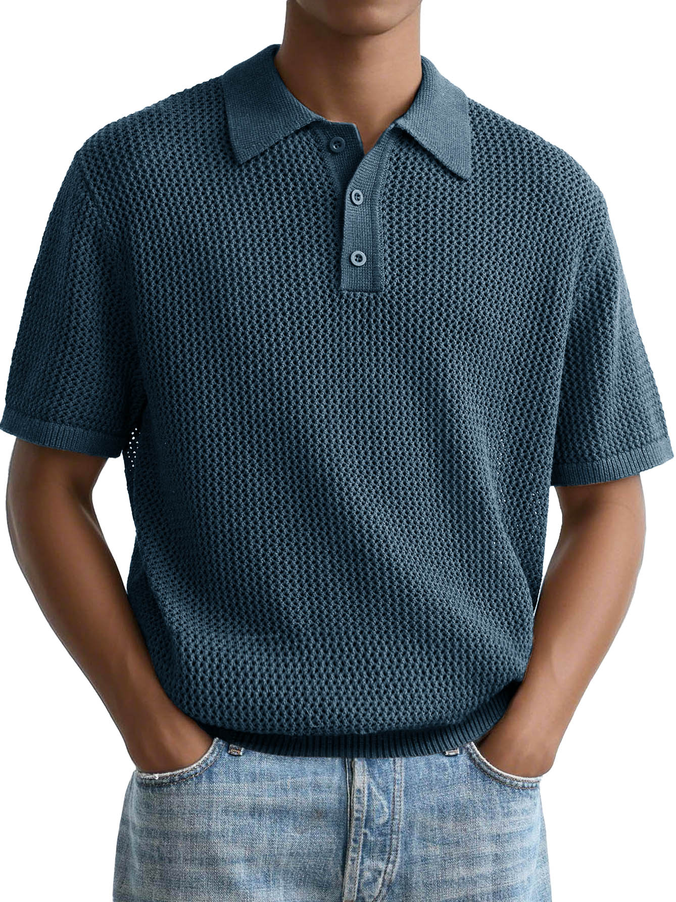 Men's Fashion Casual Retro Texture Fabric Short-sleeved Lapel Polo Shirt