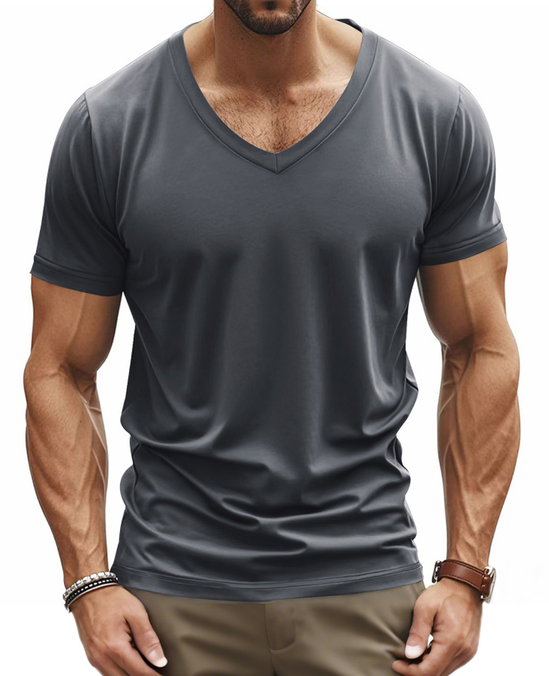 Men's Summer Solid Color Comfortable V-neck Short-sleeved T-shirt