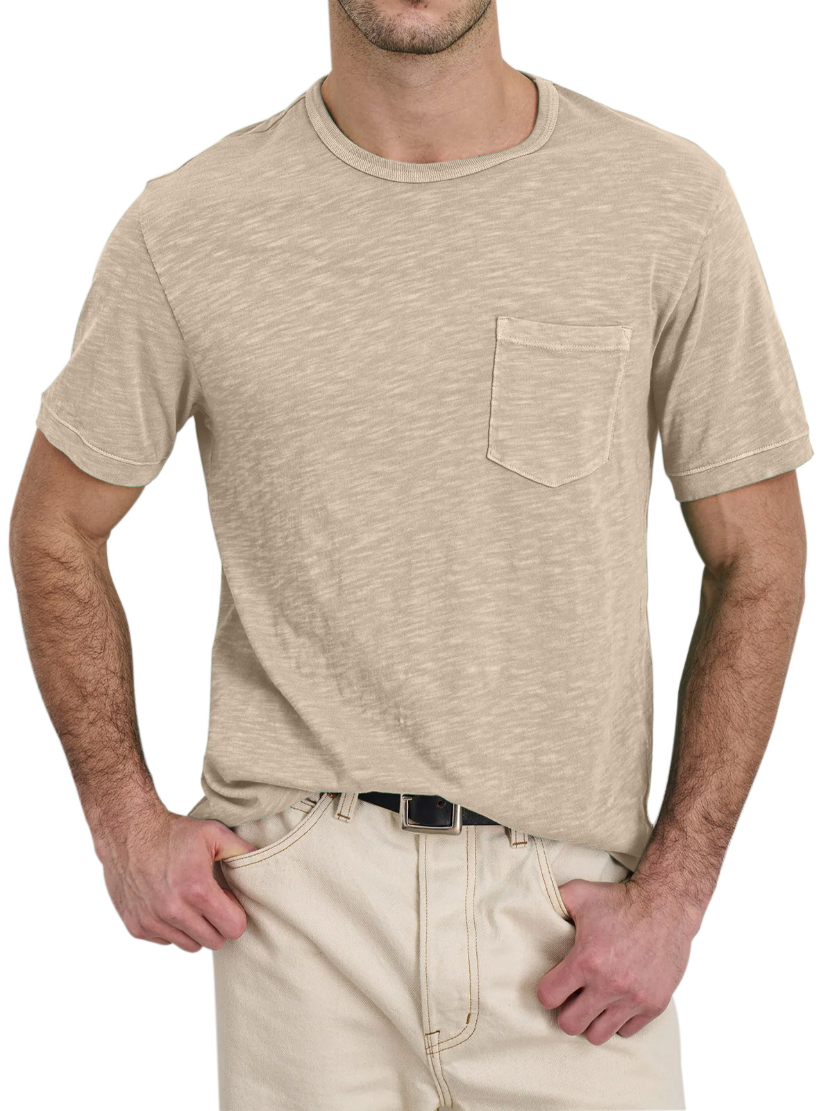 Men's Daily Solid Color Loose And Comfortable Pocket Short-sleeved T-shirt