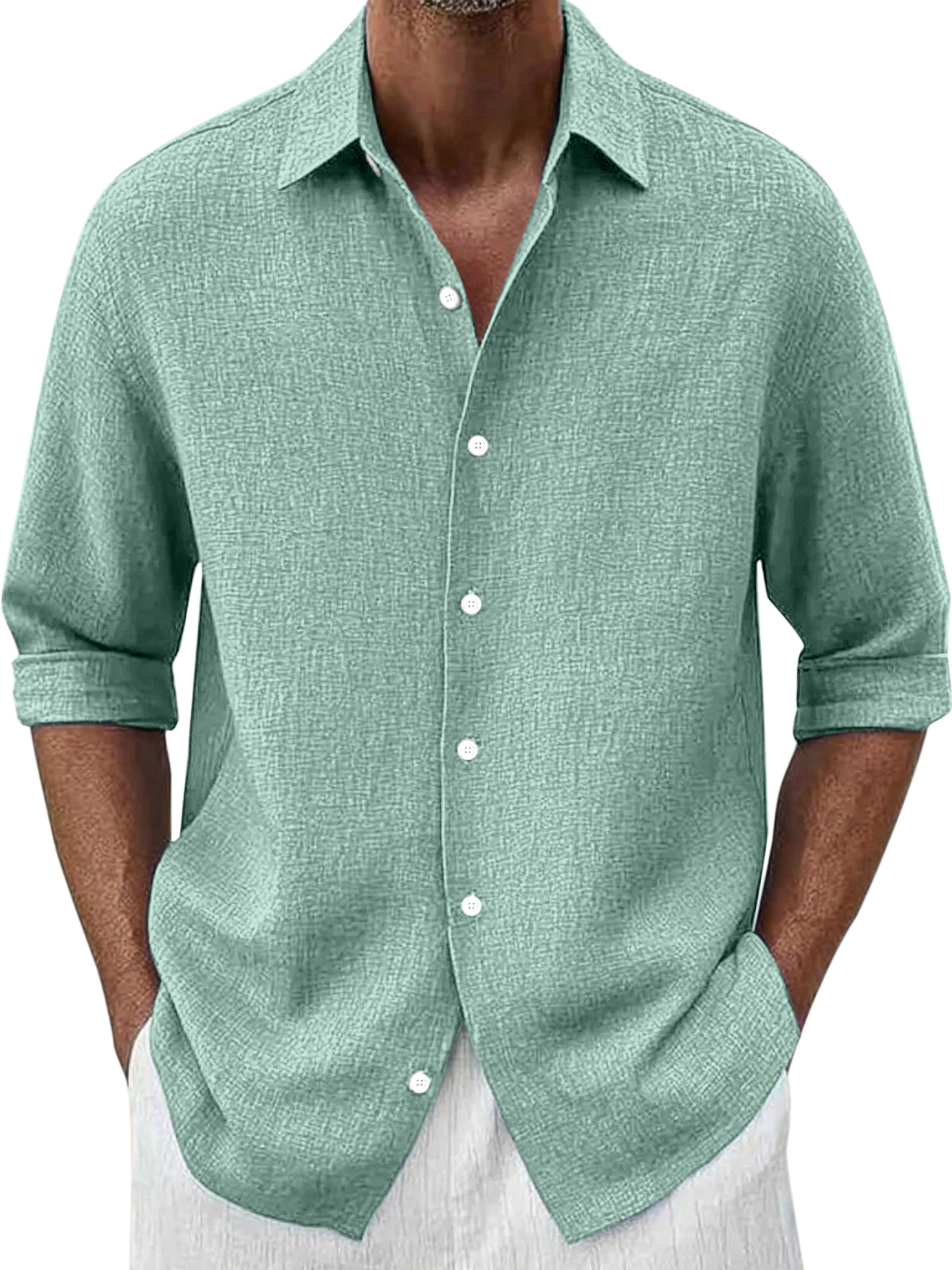 Men's Simple Loose Solid Color Versatile Button Lapel Long-sleeved Shirt