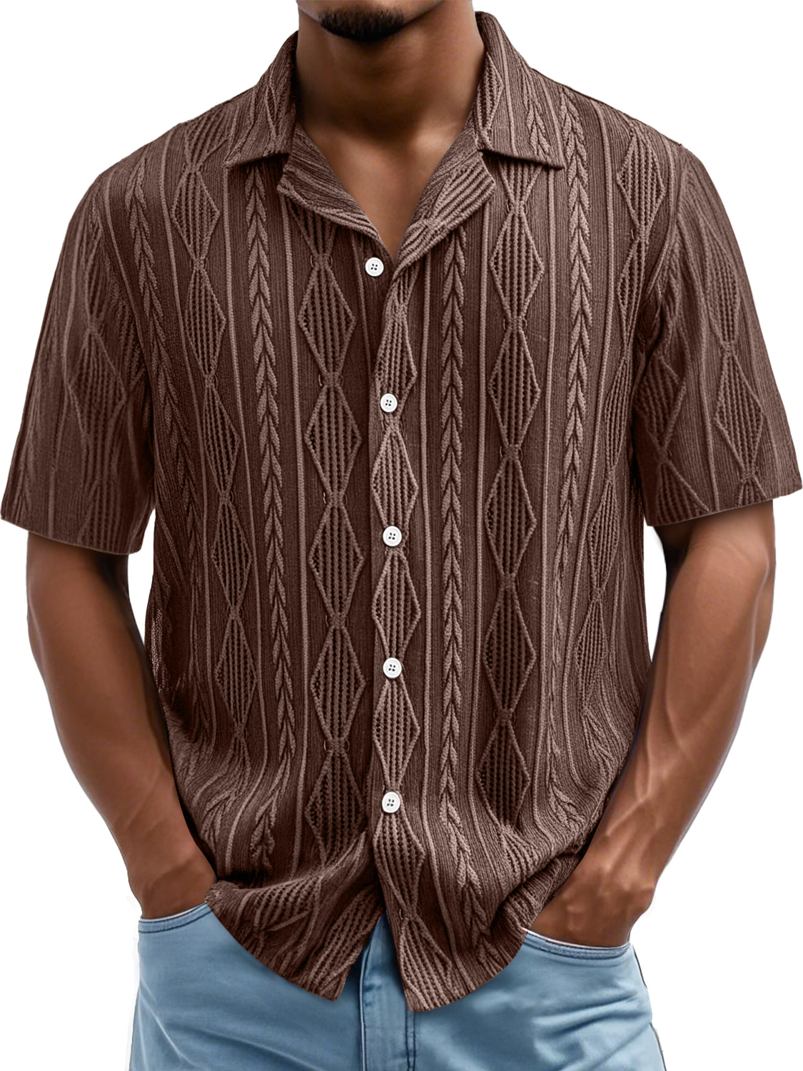 Men's Daily Casual Texture Lapel Comfortable Short-sleeved Shirt