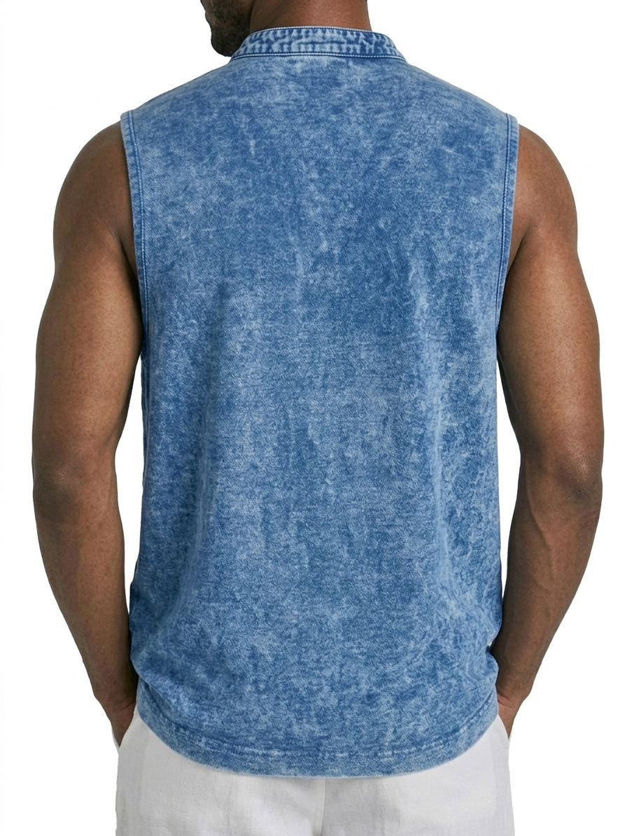 Men's Retro Stand Collar Button Casual Pocket Sleeveless Vest