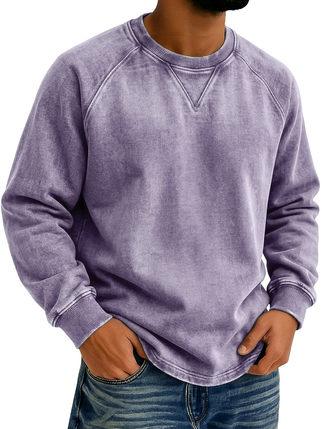Men's Vintage-style Crew Neck Casual Long-sleeved T-shirt With Raglan Sleeves