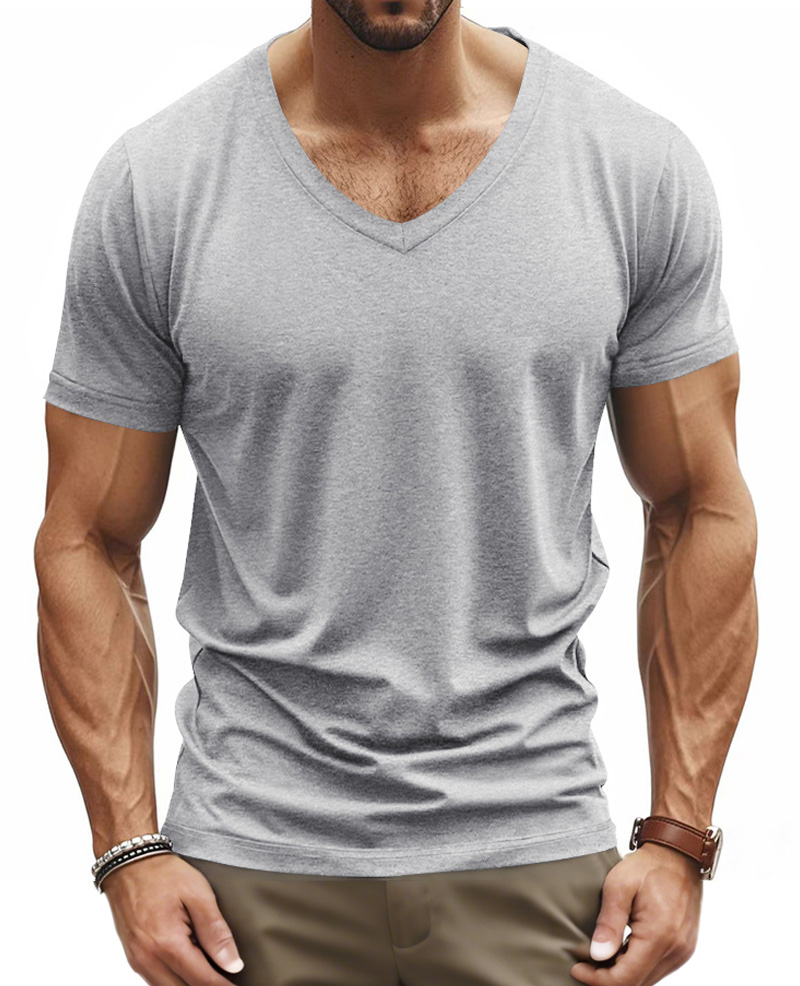 Men's Summer Solid Color Comfortable V-neck Short-sleeved T-shirt
