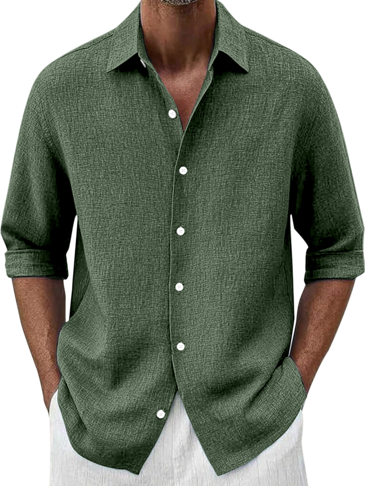 Men's Simple Loose Solid Color Versatile Button Lapel Long-sleeved Shirt