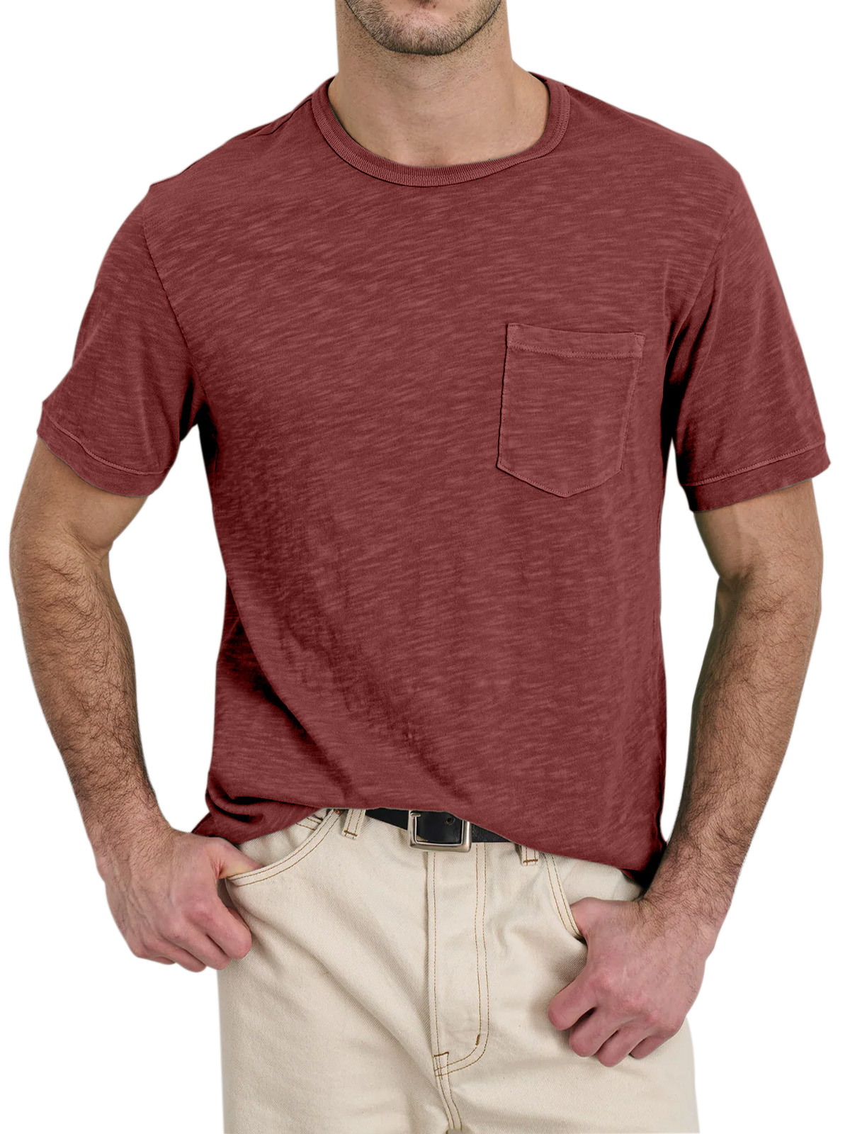 Men's Daily Solid Color Loose And Comfortable Pocket Short-sleeved T-shirt