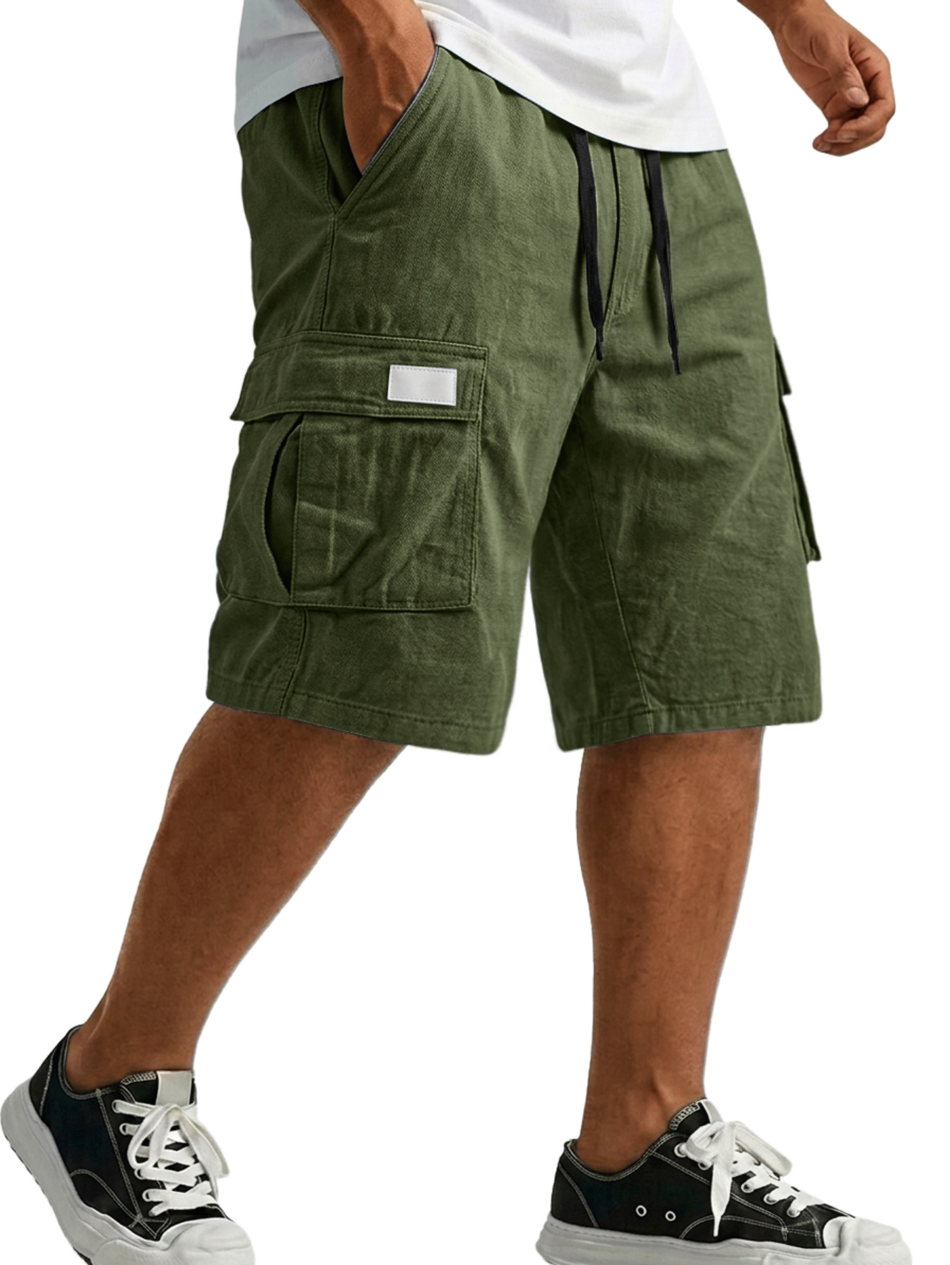 Men's Pure Cotton Multi-pocket Embroidered Leather Label Casual Work Shorts