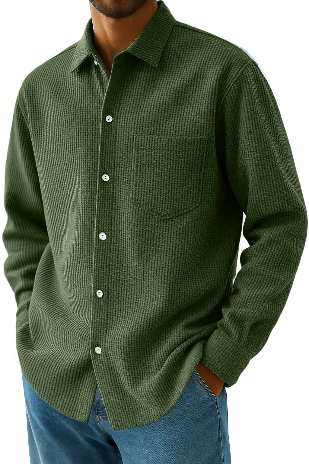 Men's Everyday Waffle Casual Pocket Long Sleeve Shirt
