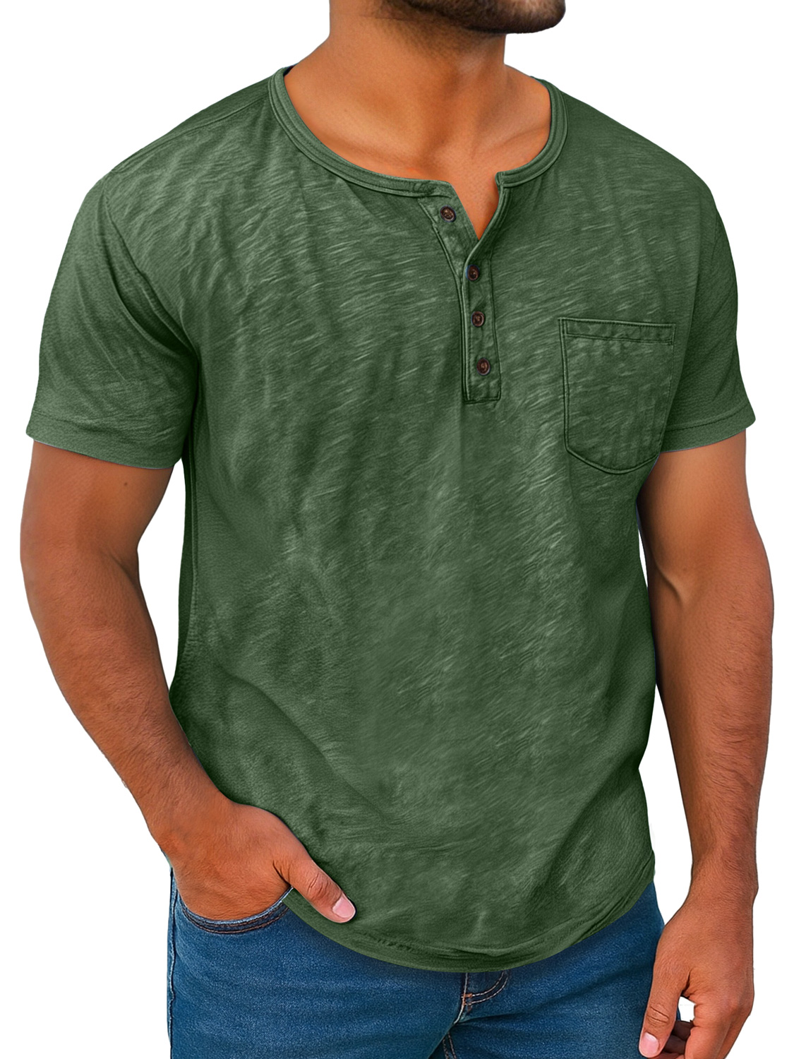 Men's Retro Everyday Casual Button-Down Short Sleeve Henley Shirt